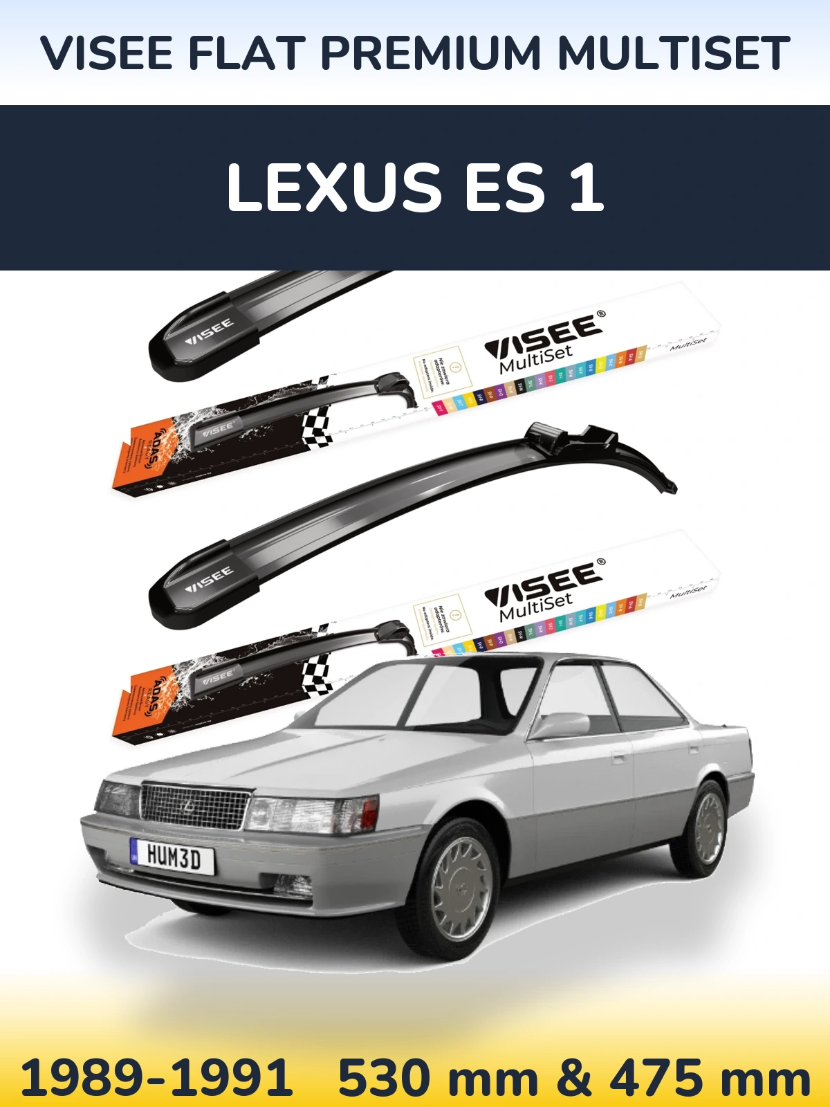 Front wiper blade set VISEE FLAT PREMIUM MultiSet 530 & 475 mm for Lexus ES 1 1989-1991