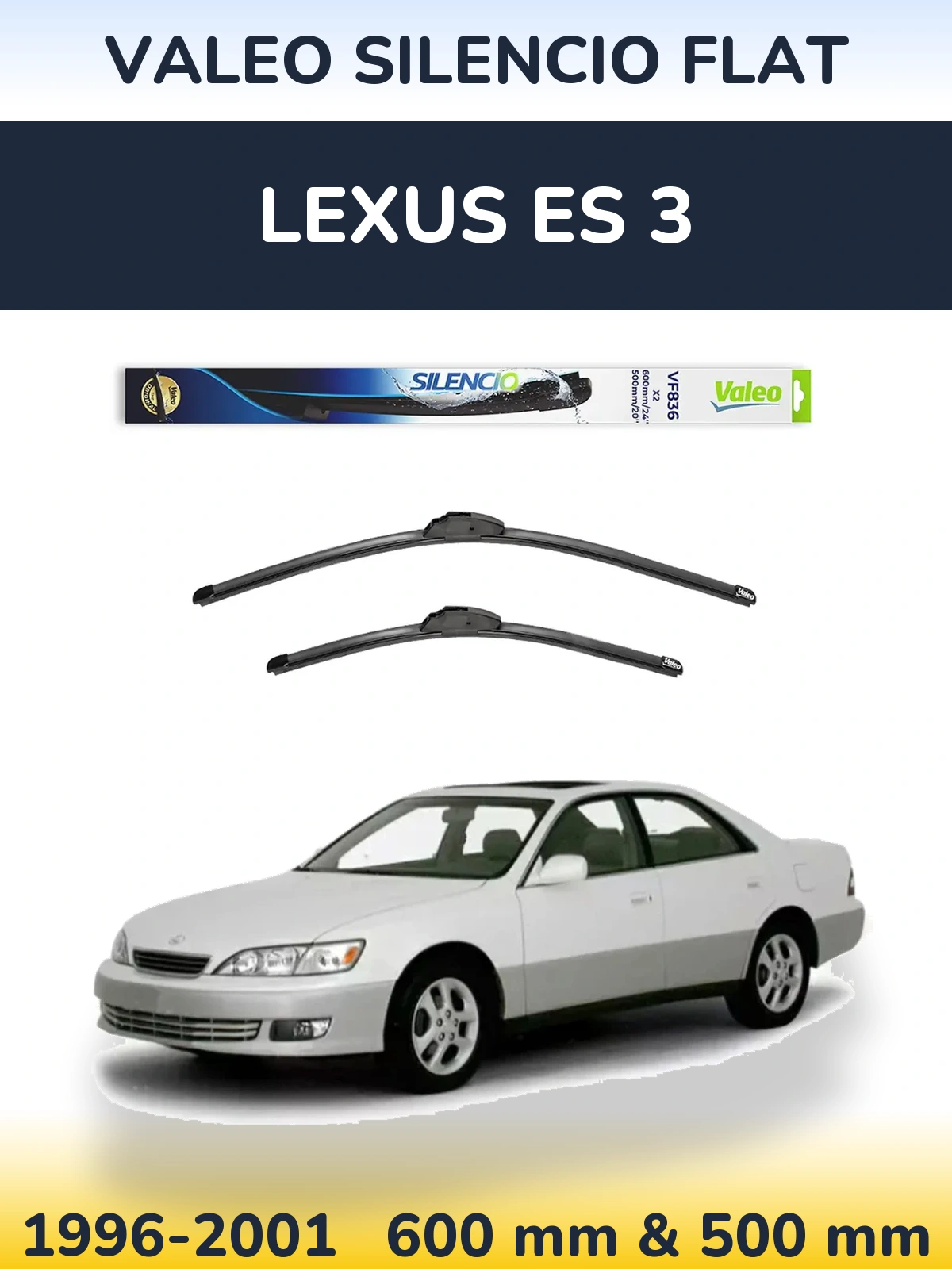Front wiper blade set Valeo Silencio Flat 600 & 500 mm for Lexus ES 3 1996-2001