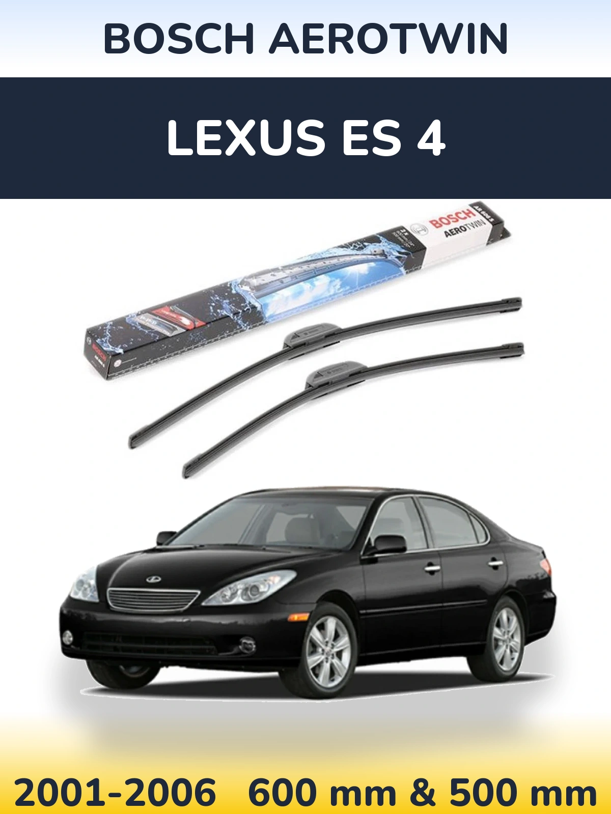 Front wiper blade set BOSCH AeroTwin 600 & 500 mm for Lexus ES 4 2001-2006