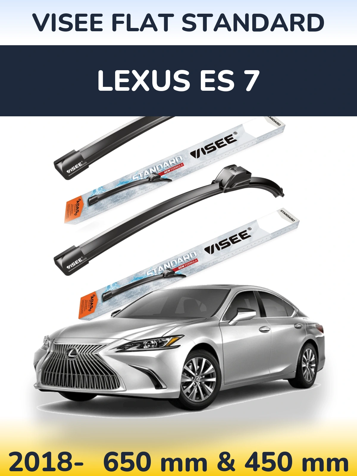 Front wiper blade set VISEE FLAT STANDARD 650 & 450 mm for Lexus ES 7 2018-2026