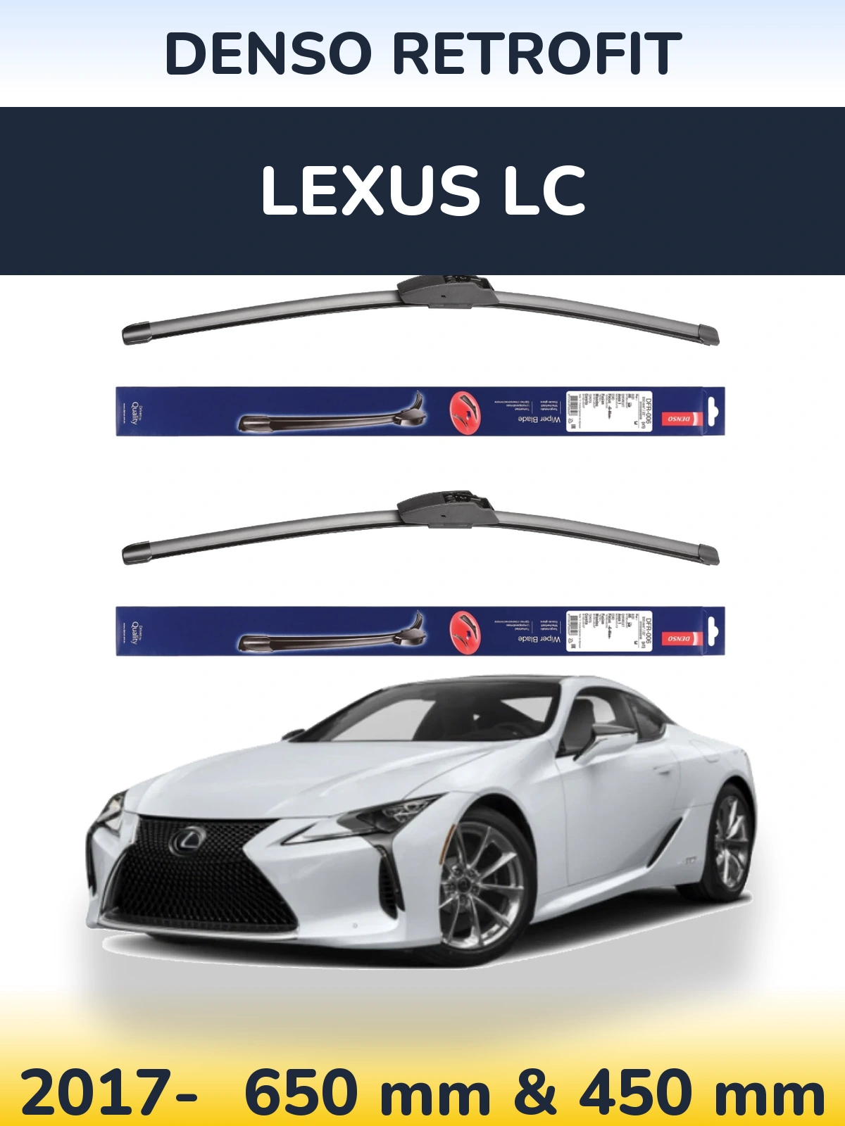 Комплект передних дворников Denso Retrofit 650 & 450 мм для Lexus LC 2017-2026
