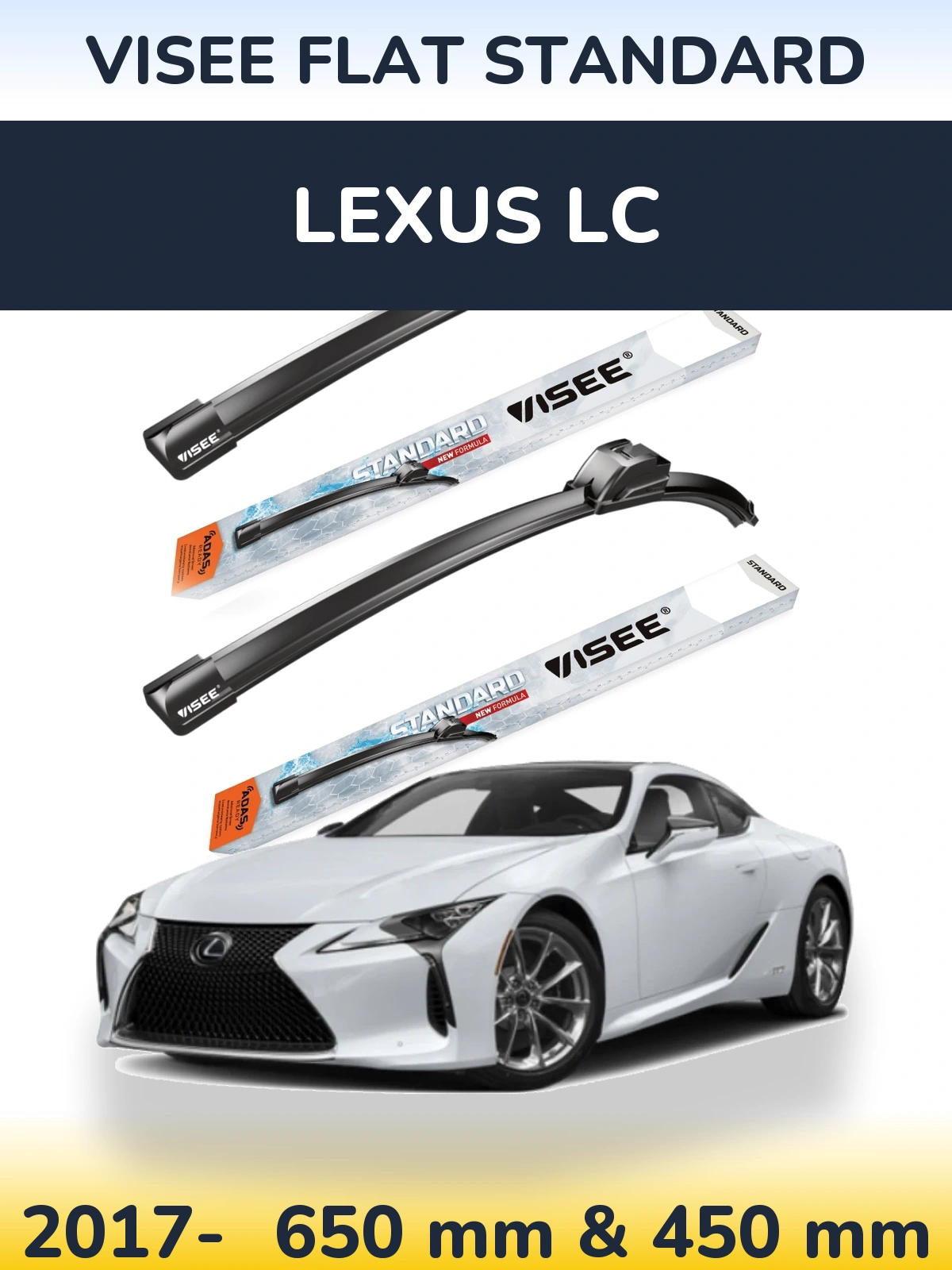 Комплект передних дворников VISEE FLAT STANDARD 650 & 450 мм для Lexus LC 2017-2026