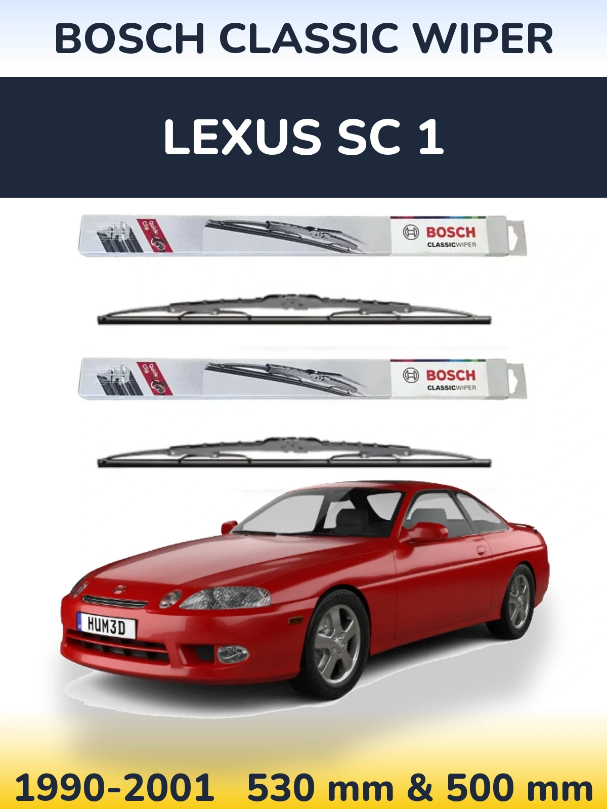 Front wiper blade set BOSCH Classic Wiper 530 & 500 mm for Lexus SC 1 1990-2001