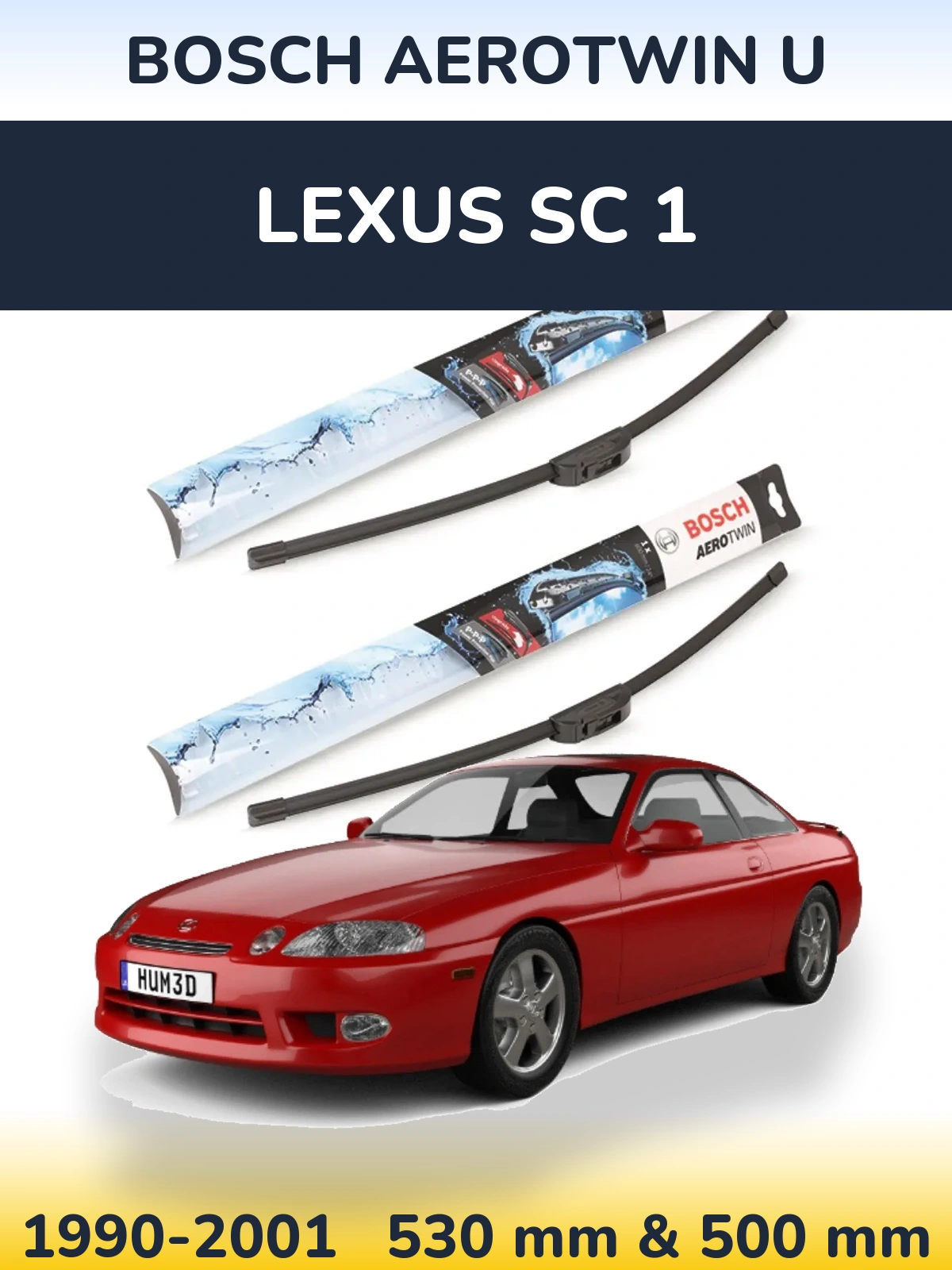 Front wiper blade set BOSCH AeroTwin U 530 & 500 mm for Lexus SC 1 1990-2001