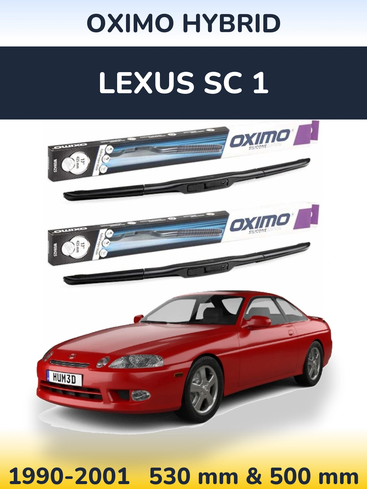 Front wiper blade set Oximo Hybrid 530 & 500 mm for Lexus SC 1 1990-2001
