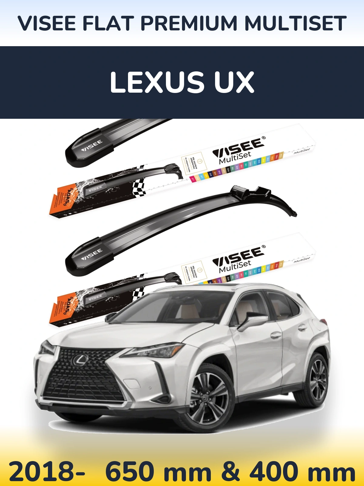 Front wiper blade set VISEE FLAT PREMIUM MultiSet 650 & 400 mm for Lexus UX 2018-2026