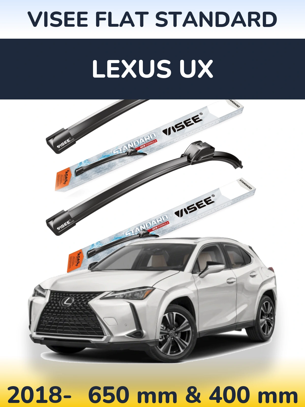 Front wiper blade set VISEE FLAT STANDARD 650 & 400 mm for Lexus UX 2018-2026