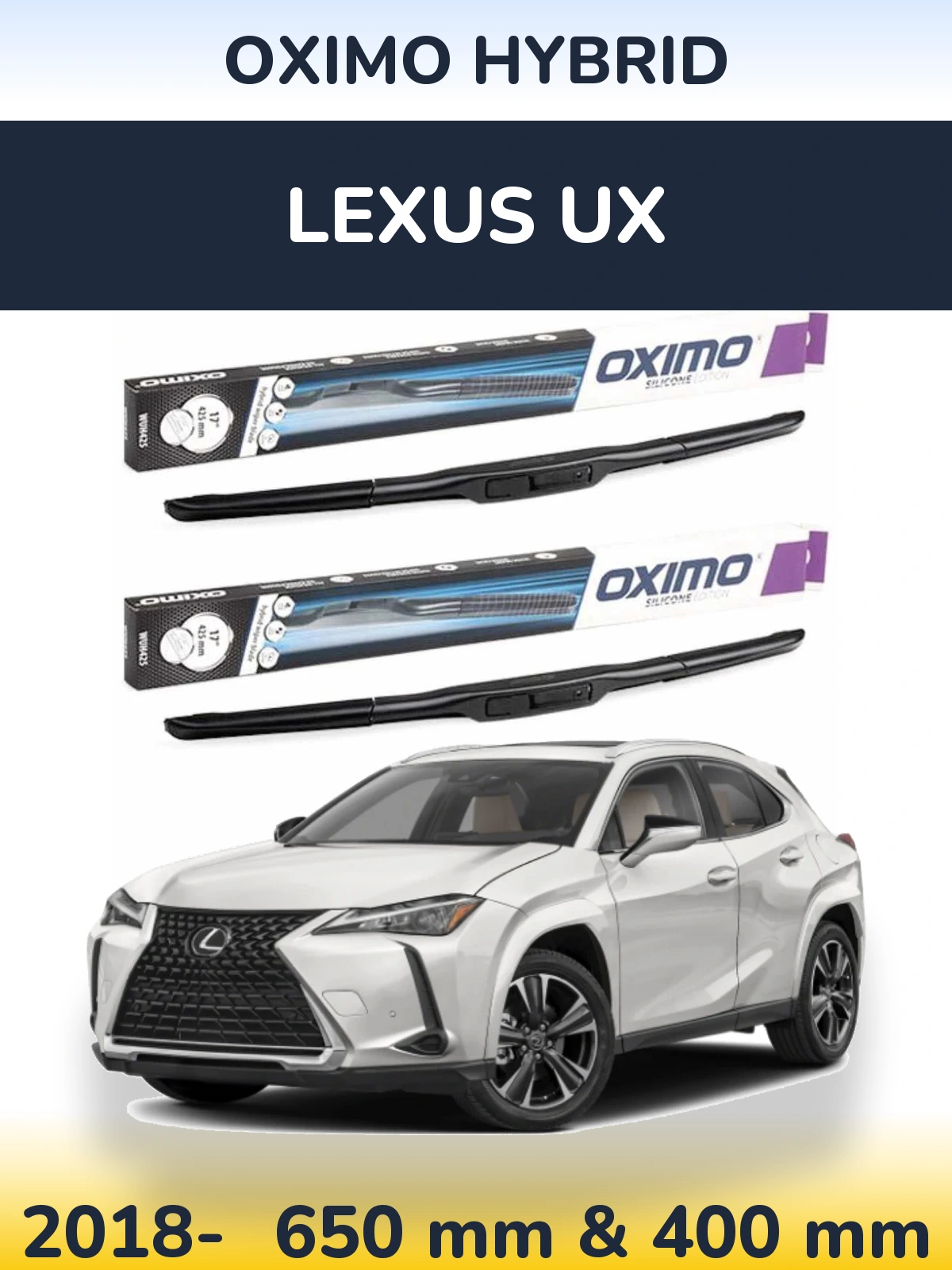 Front wiper blade set Oximo Hybrid 650 & 400 mm for Lexus UX 2018-2026
