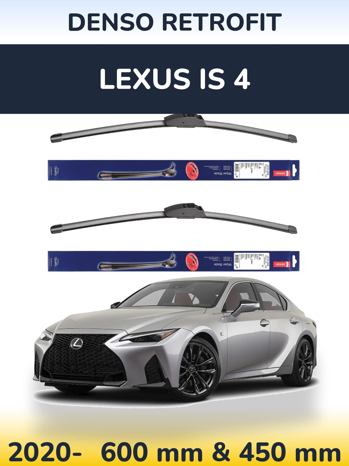 Front wiper blade set Denso Retrofit 600 & 450 mm for Lexus IS 4 2020-2026