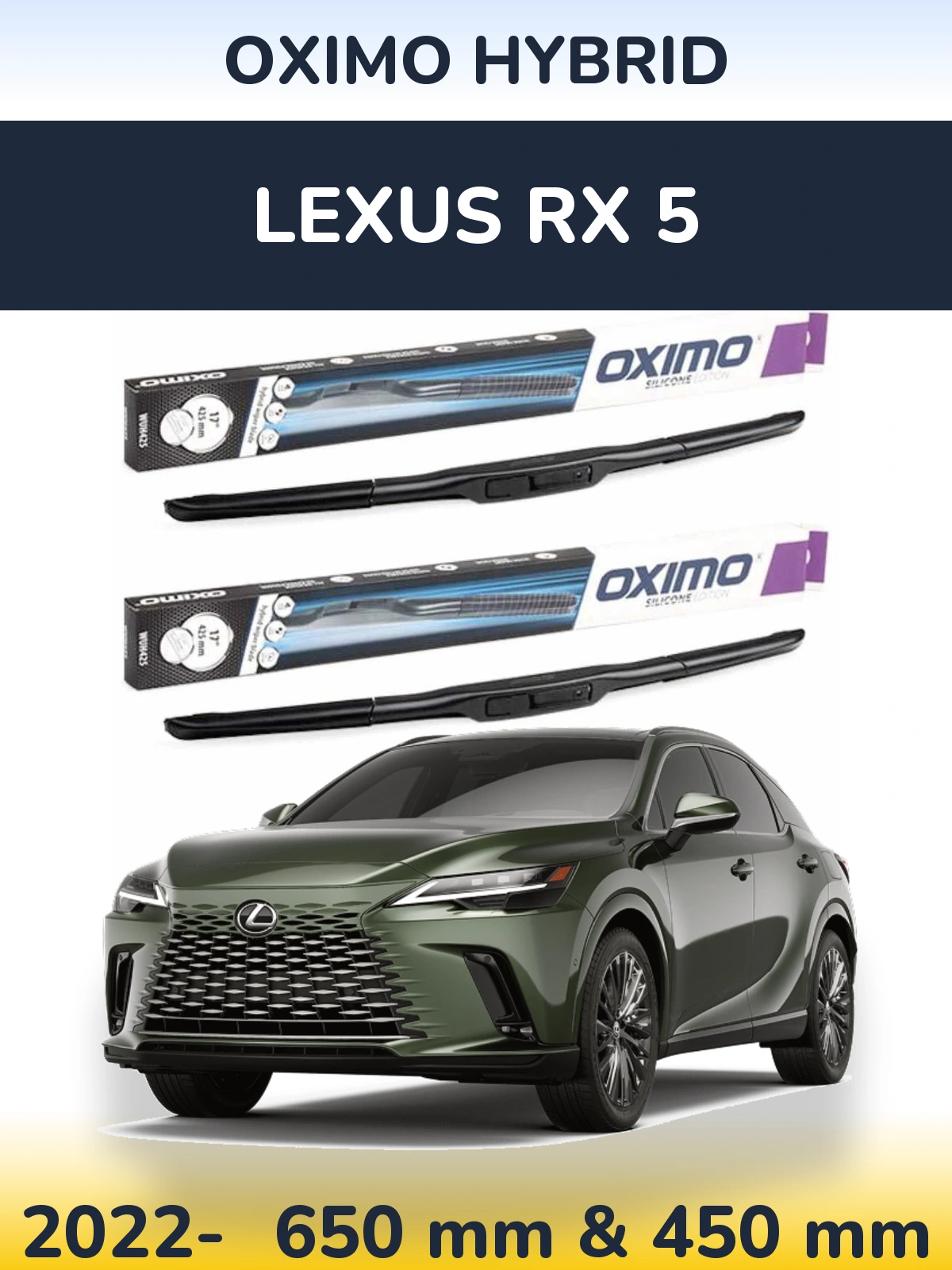 Комплект передних дворников Oximo Hybrid 650 & 450 мм для Lexus RX 5 2022-2026