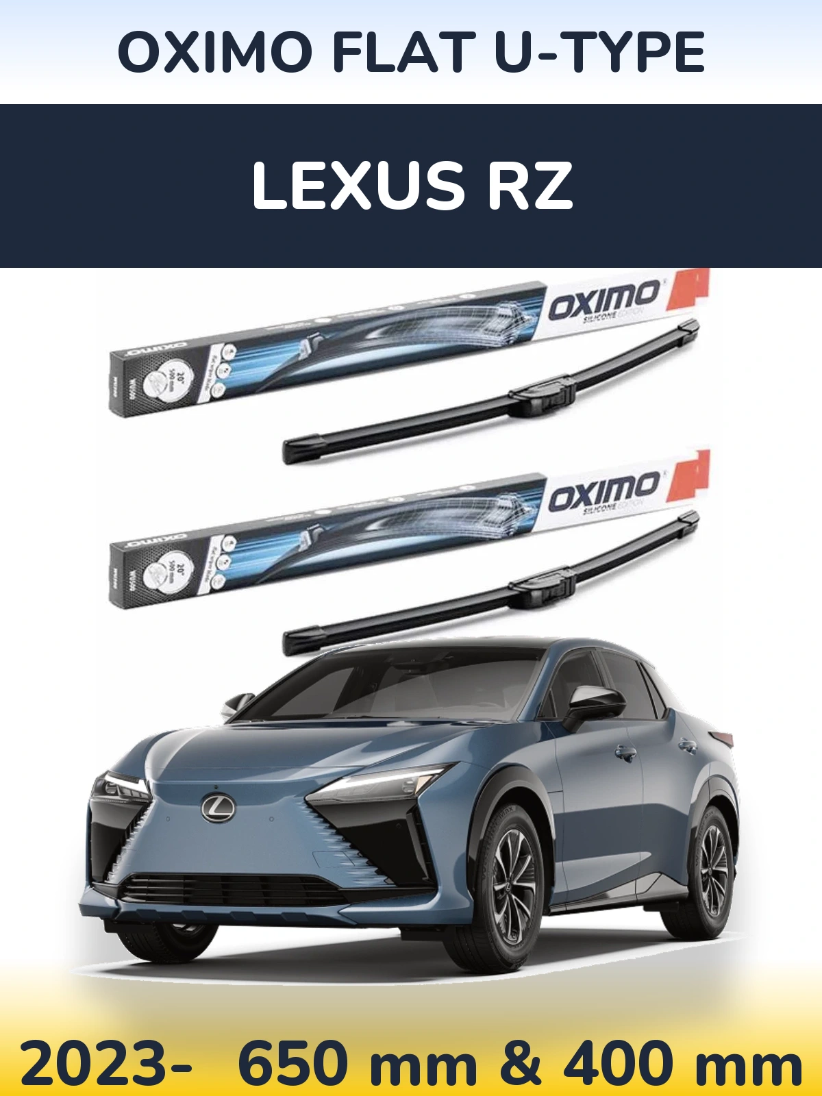 Front wiper blade set Oximo Flat U-type 650 & 400 mm for Lexus RZ 2023-2026