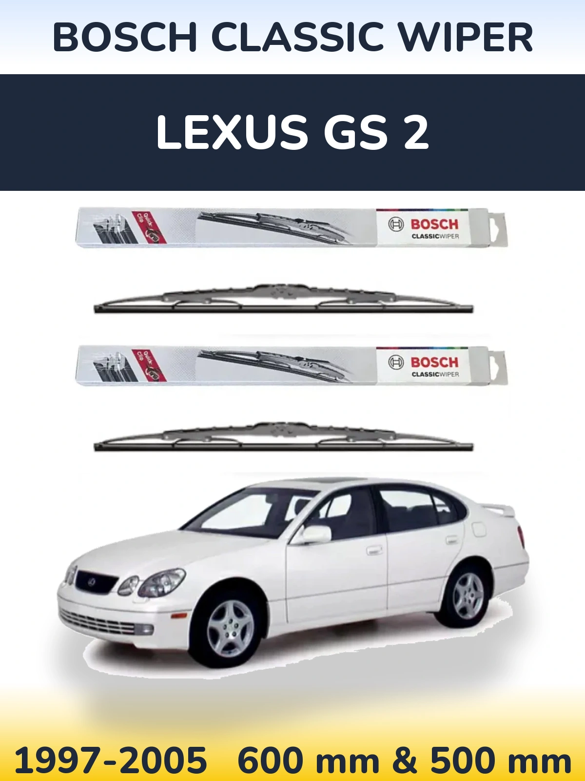 Комплект передних дворников BOSCH Classic Wiper 600 & 500 мм для Lexus GS 2 1997-2005