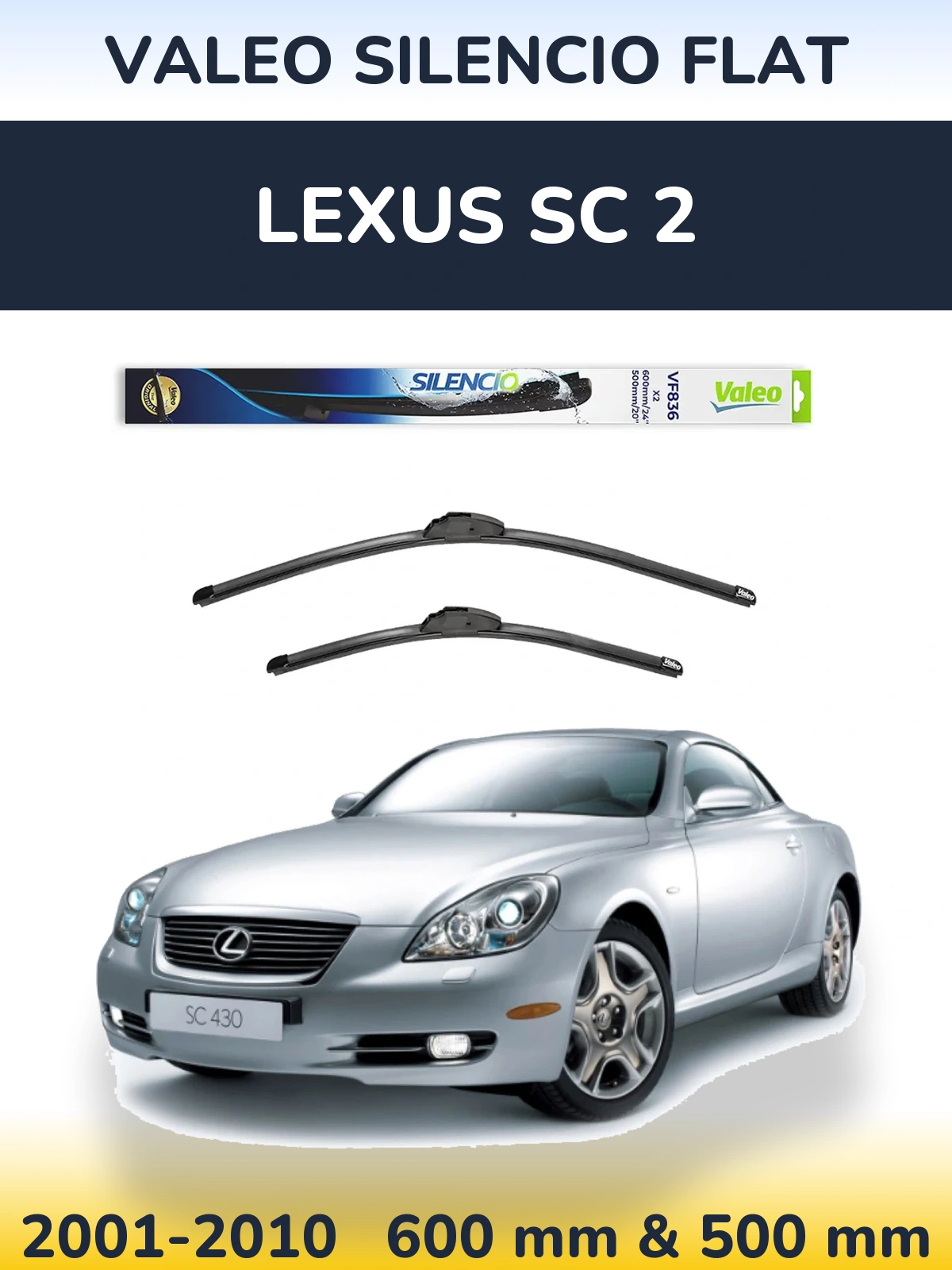 Front wiper blade set Valeo Silencio Flat 600 & 500 mm for Lexus SC 2 2001-2010