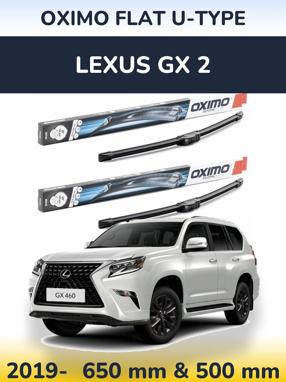 Front wiper blade set Oximo Flat U-type 650 & 500 mm for Lexus GX 2 2019-2026