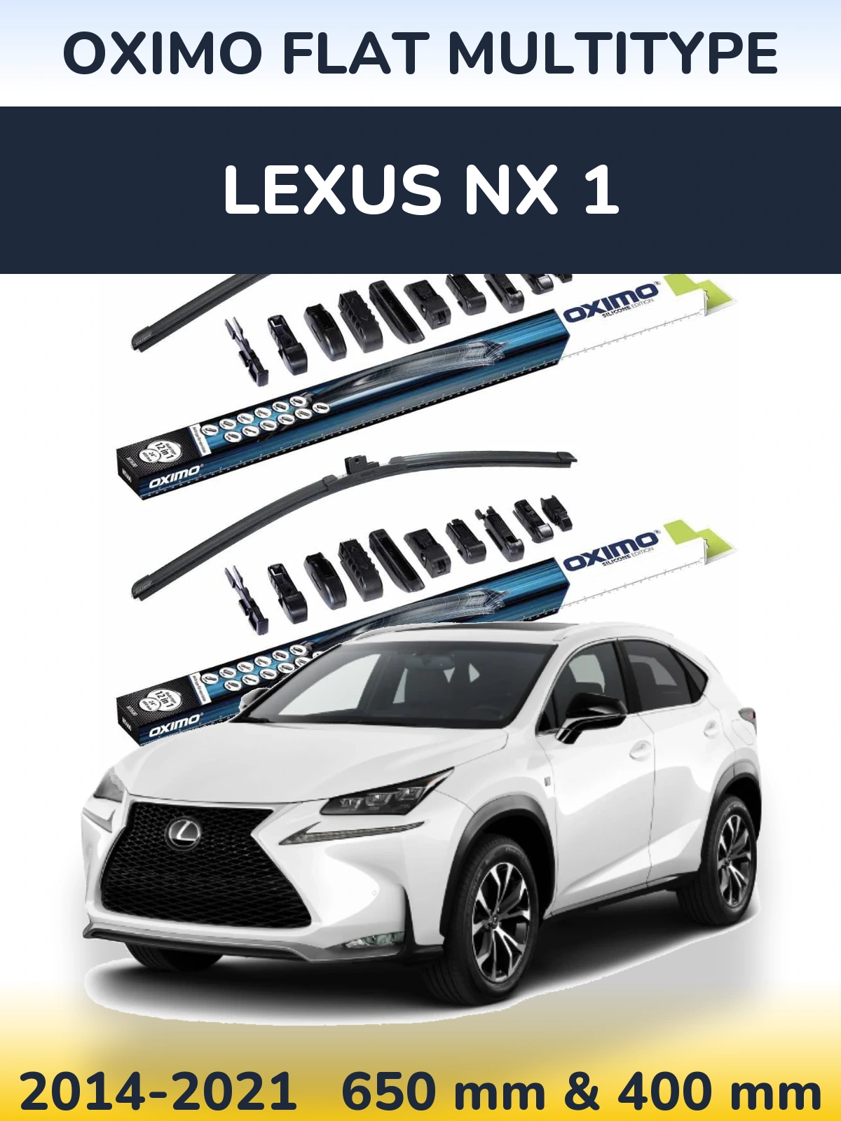 Front wiper blade set Oximo Flat MultiTipse 650 & 400 mm for Lexus NX 1 2014-2021