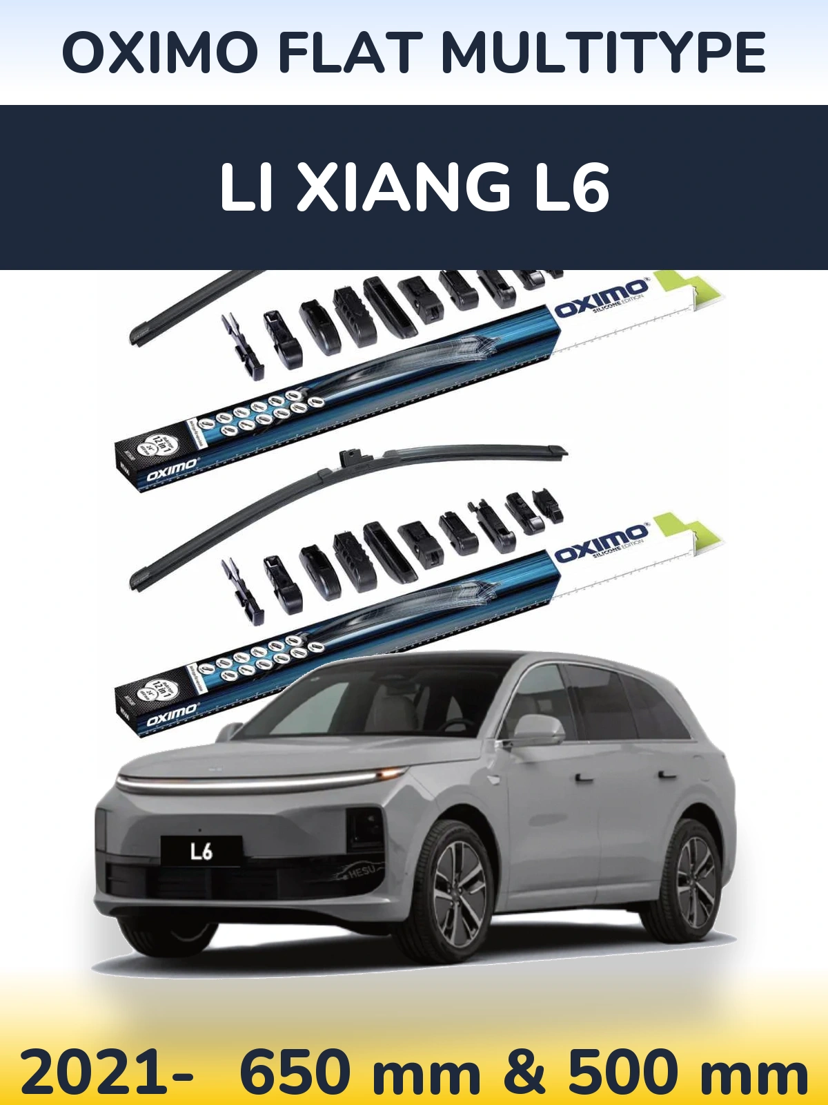 Front wiper blade set Oximo Flat MultiTipse 650 & 500 mm for Li Xiang L6 2021-2026