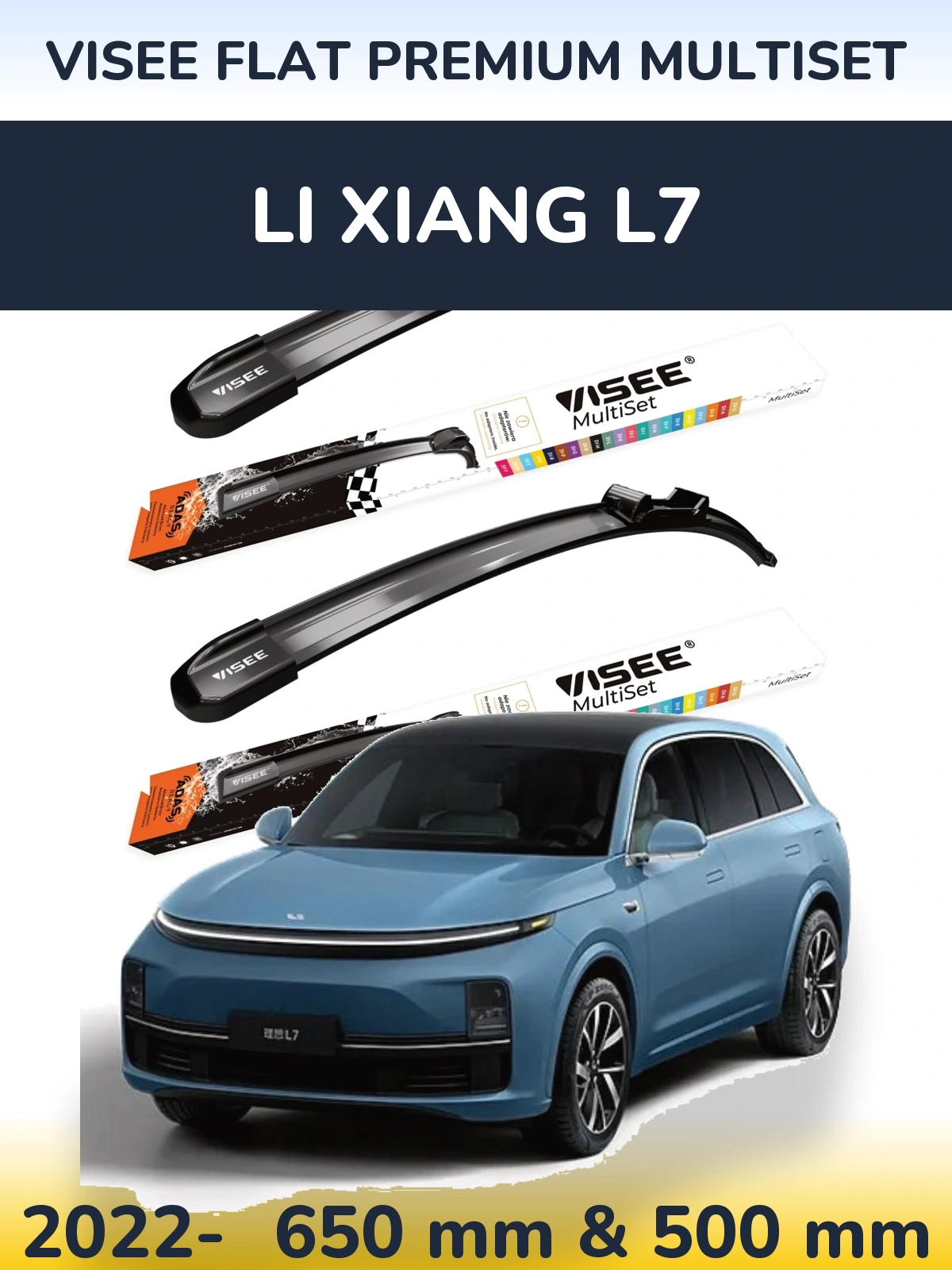 Front wiper blade set VISEE FLAT PREMIUM MultiSet 650 & 500 mm for Li Xiang L7 2022-2026