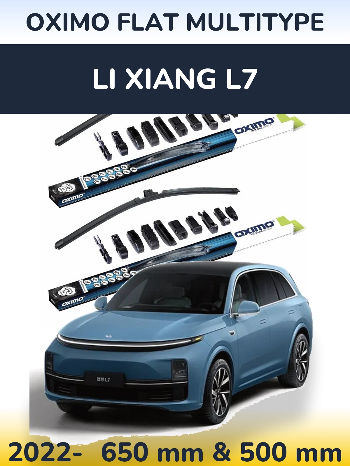 Front wiper blade set Oximo Flat MultiTipse 650 & 500 mm for Li Xiang L7 2022-2026