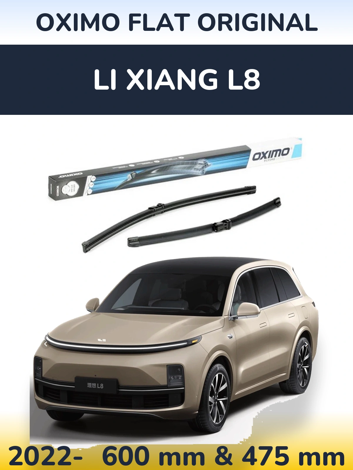 Front wiper blade set Oximo Flat Original 600 & 475 mm for Li Xiang L8 2022-2026