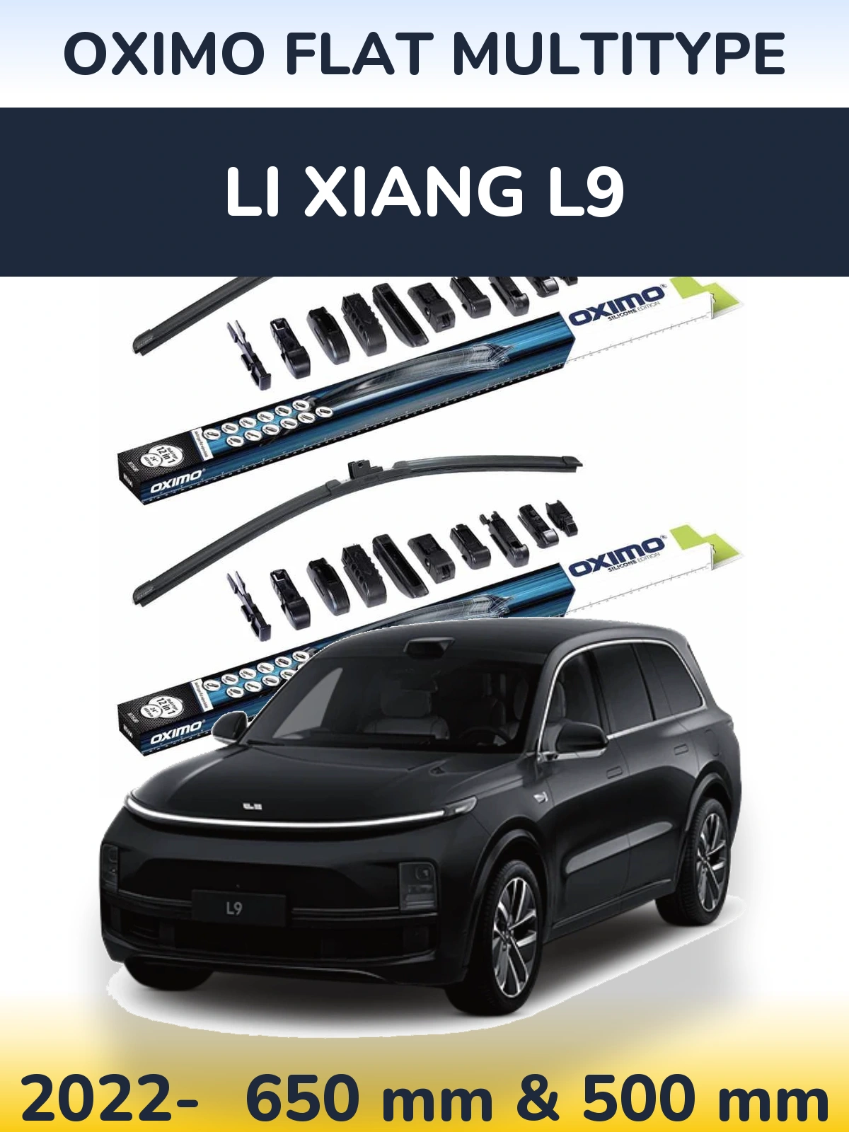 Front wiper blade set Oximo Flat MultiTipse 650 & 500 mm for Li Xiang L9 2022-2026