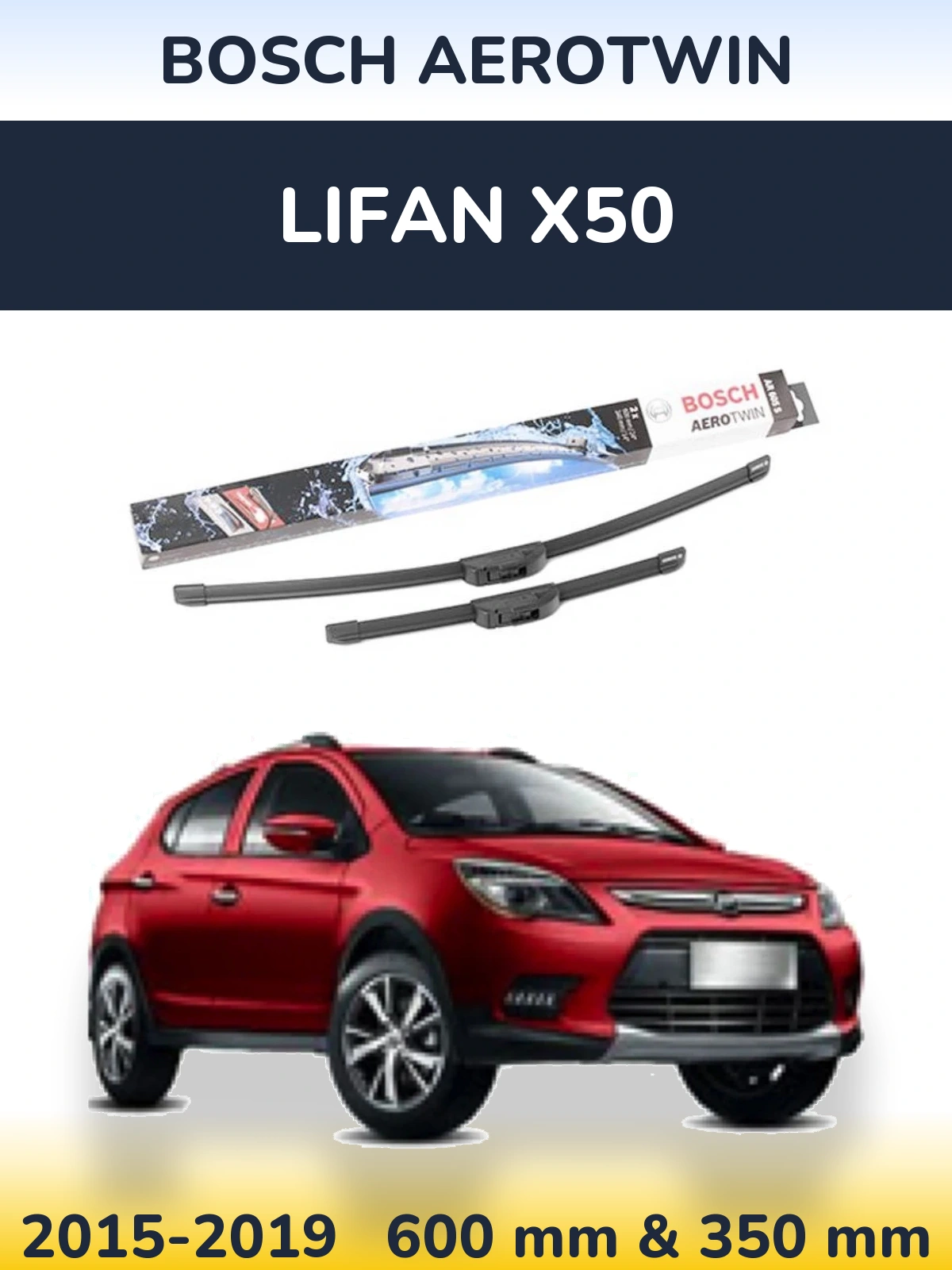 Front wiper blade set BOSCH AeroTwin 600 & 350 mm for Lifan X50 2015-2019