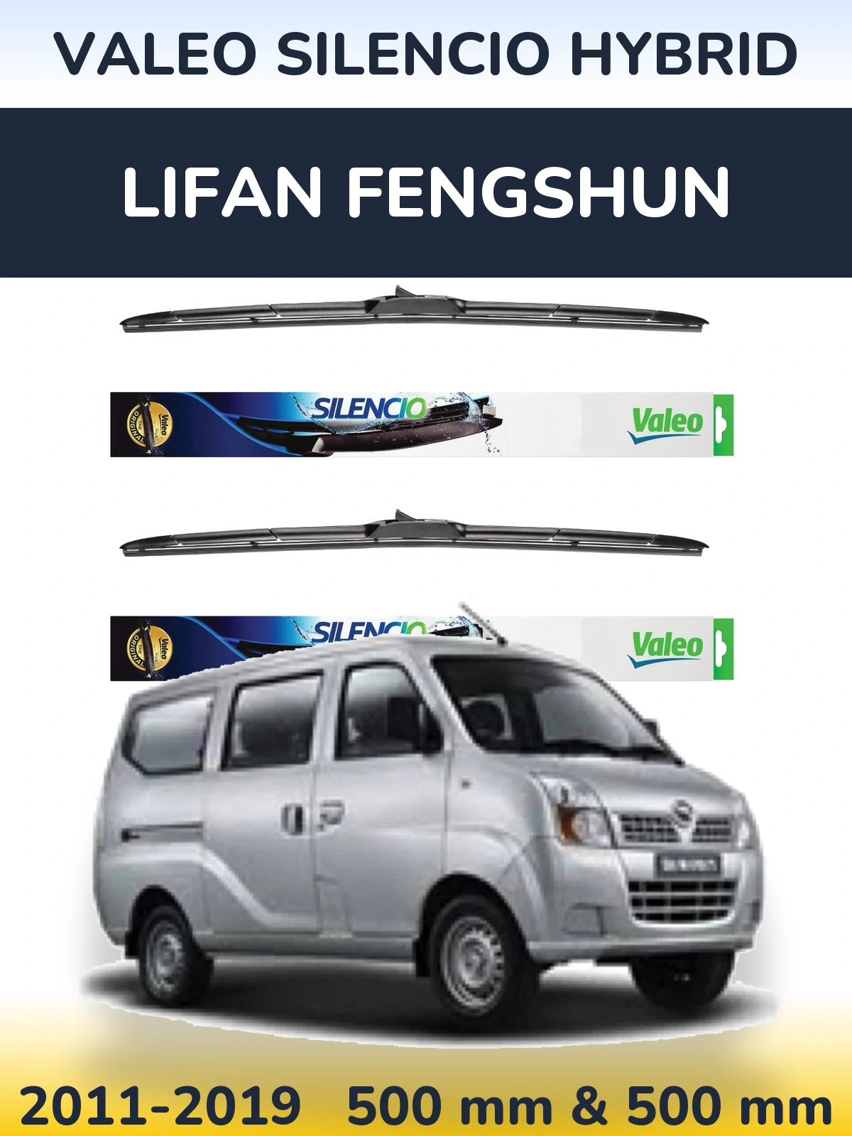 Front wiper blade set Valeo Silencio Hybrid 500 & 500 mm for Lifan Fengshun 2011-2019