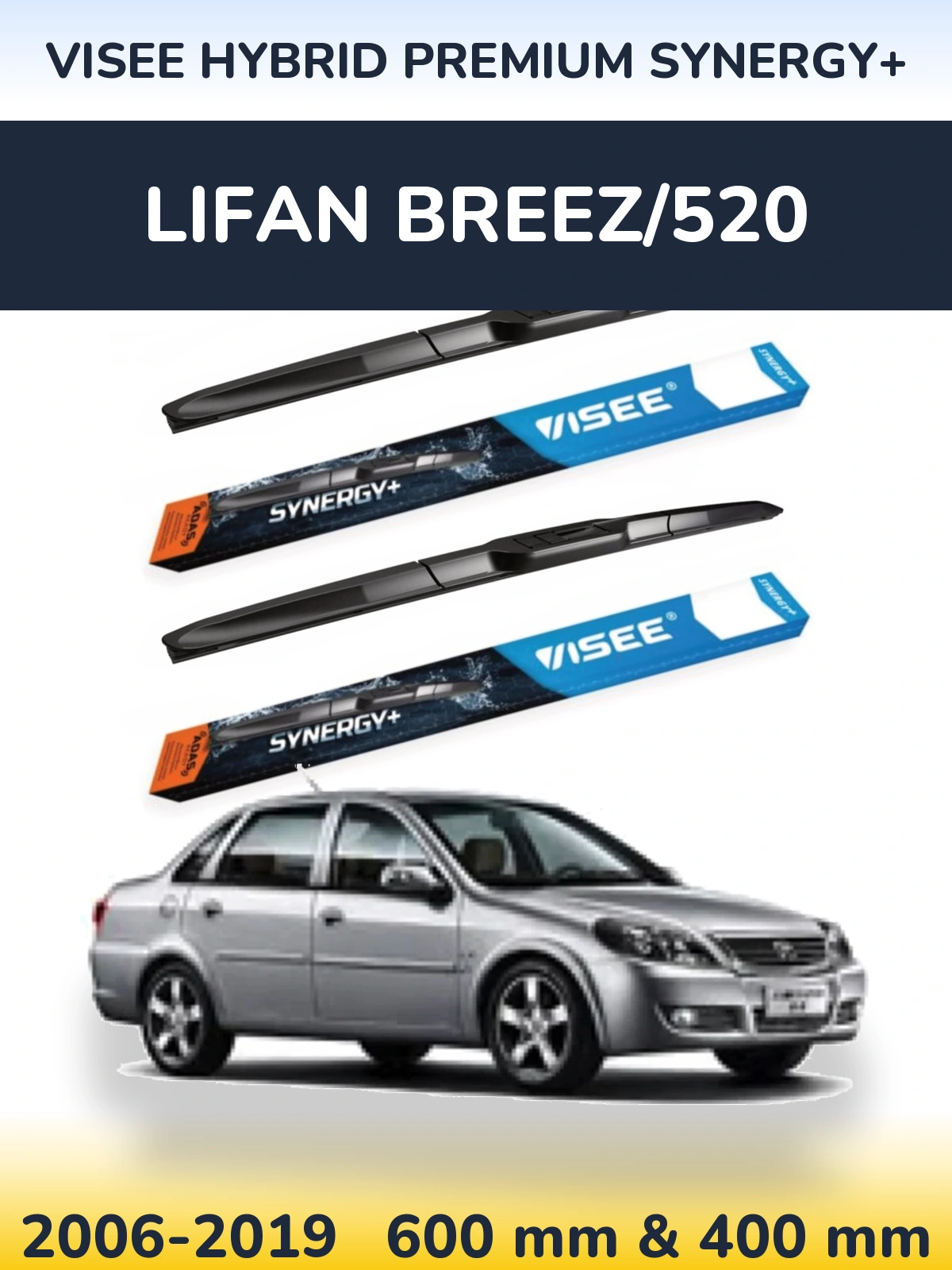 Front wiper blade set VISEE HYBRID PREMIUM SYNERGY+ 600 & 400 mm for Lifan Breez/520 2006-2019
