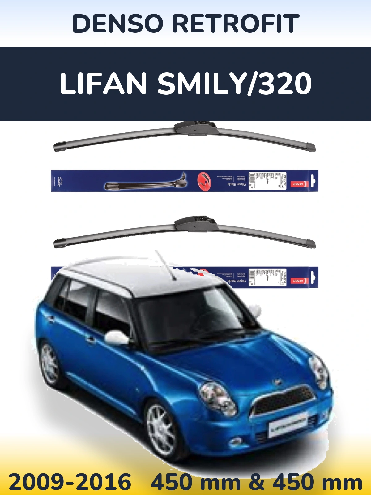 Front wiper blade set Denso Retrofit 450 & 450 mm for Lifan Smily/320 2009-2016