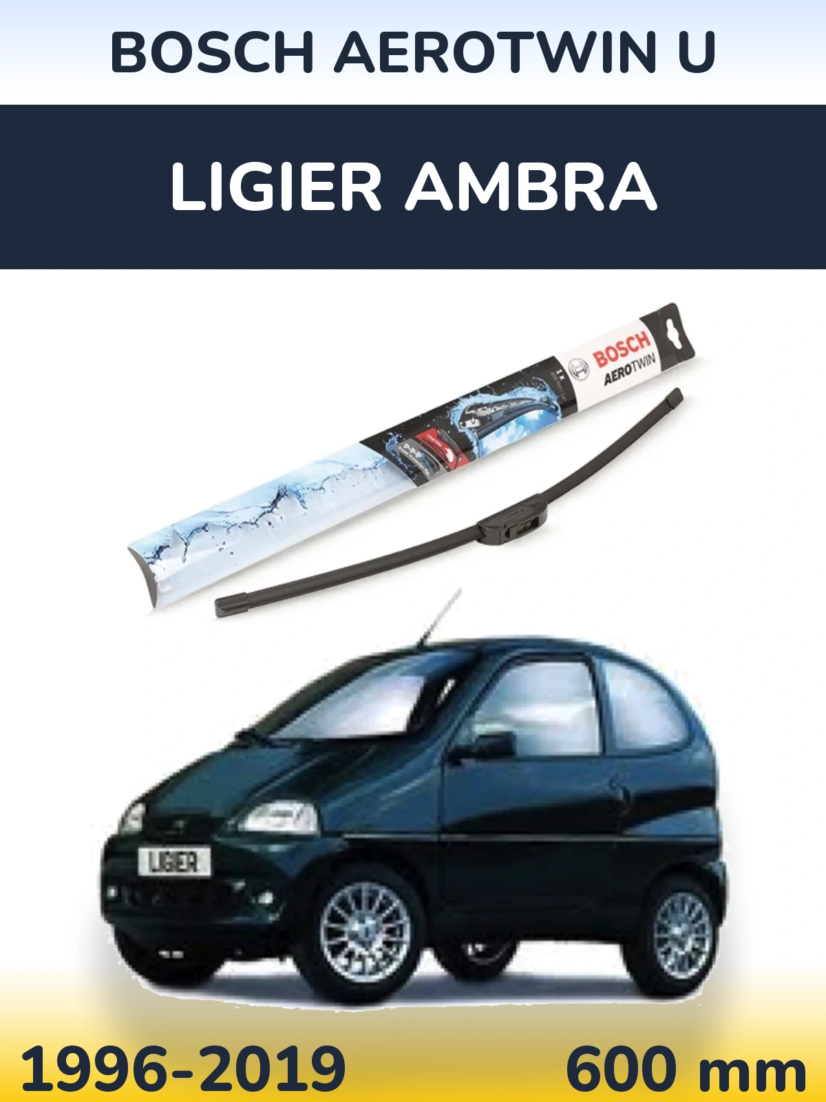 Передний дворник BOSCH AeroTwin U 600 мм для Ligier Ambra 1996-2019
