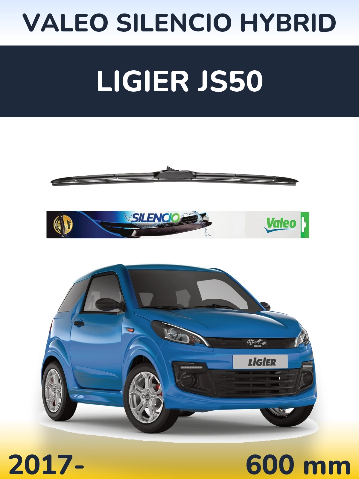 Передний дворник Valeo Silencio Hybrid 600 мм для Ligier JS50 2017-2026