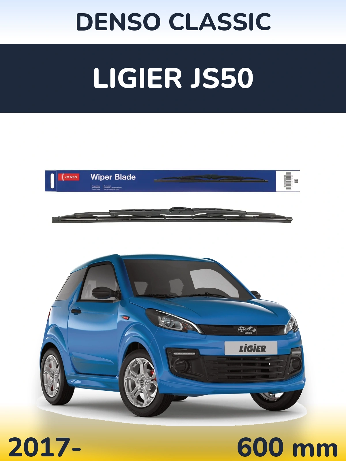 Front wiper blade Denso Classic 600 mm for Ligier JS50 2017-2026