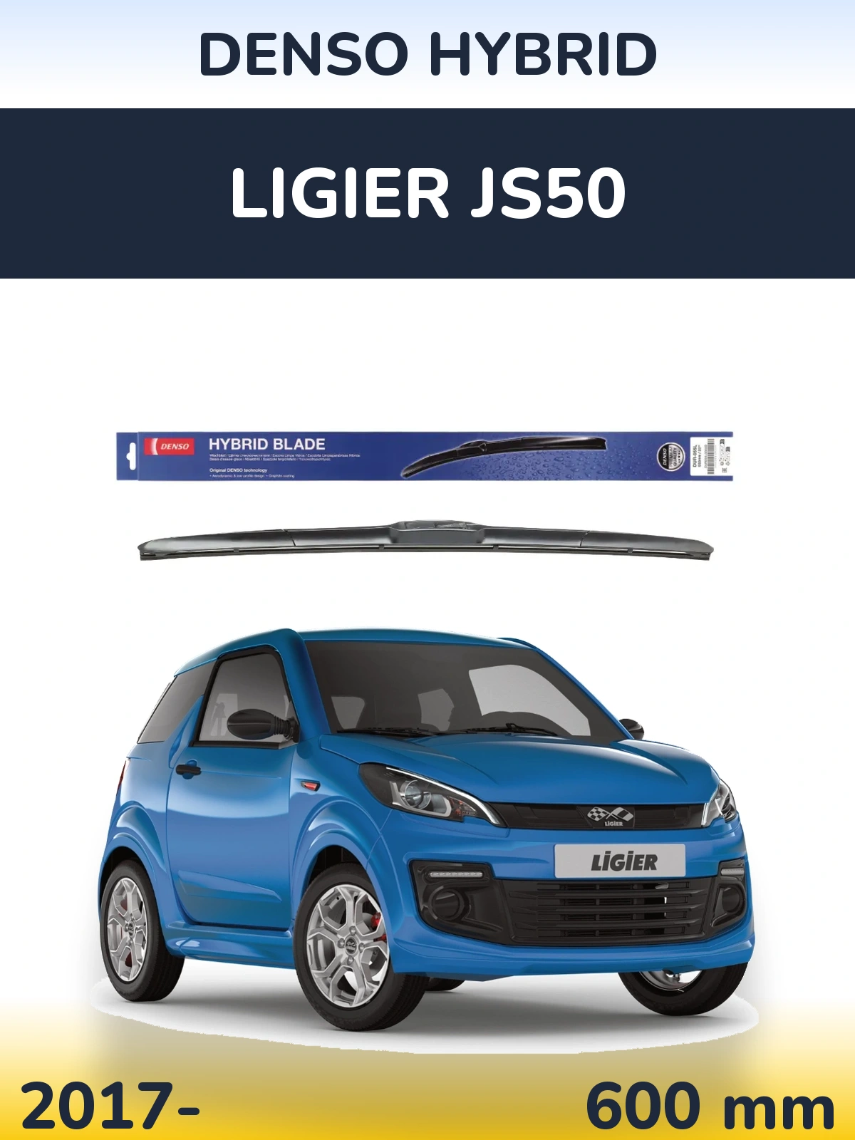 Front wiper blade Denso Hybrid 600 mm for Ligier JS50 2017-2026