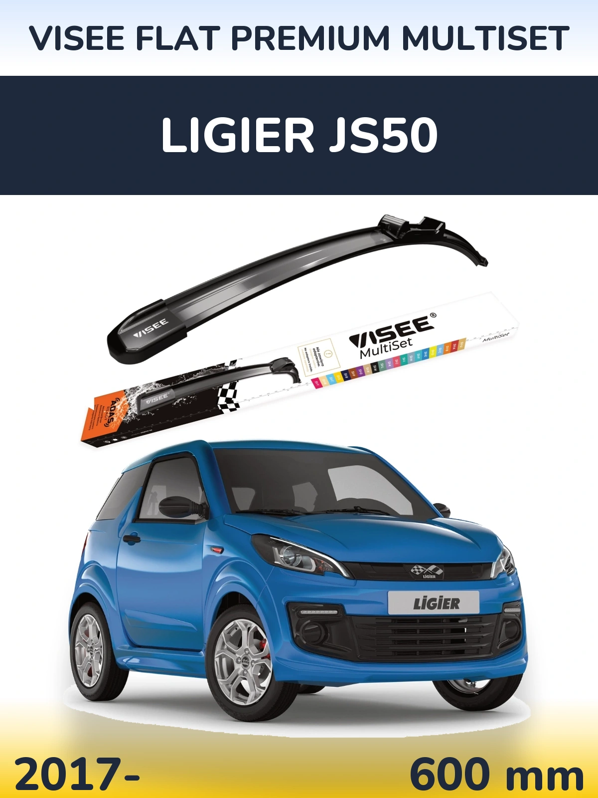 Front wiper blade VISEE FLAT PREMIUM MultiSet 600 mm for Ligier JS50 2017-2026
