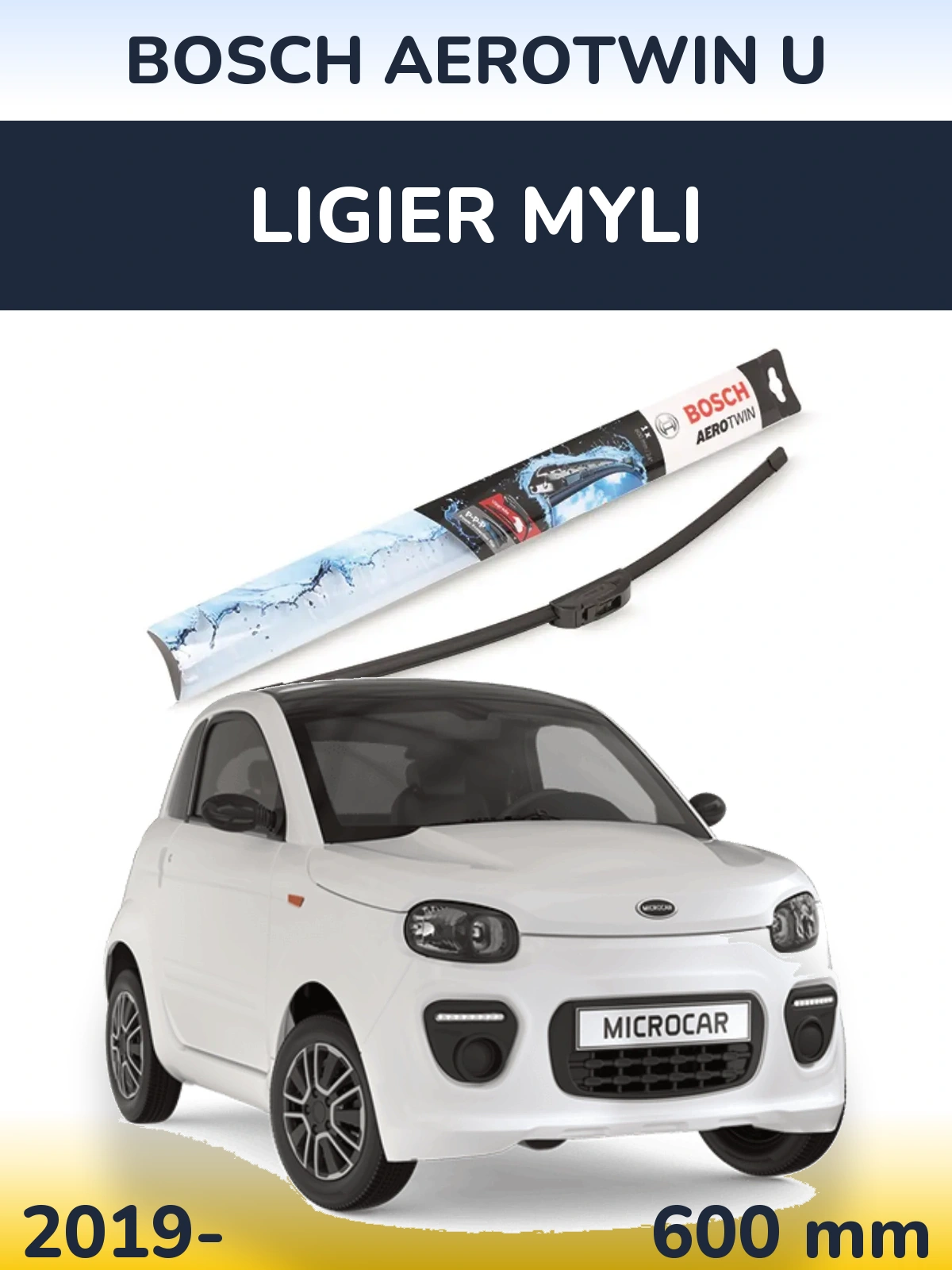 Front wiper blade BOSCH AeroTwin U 600 mm for Ligier Myli 2019-2026