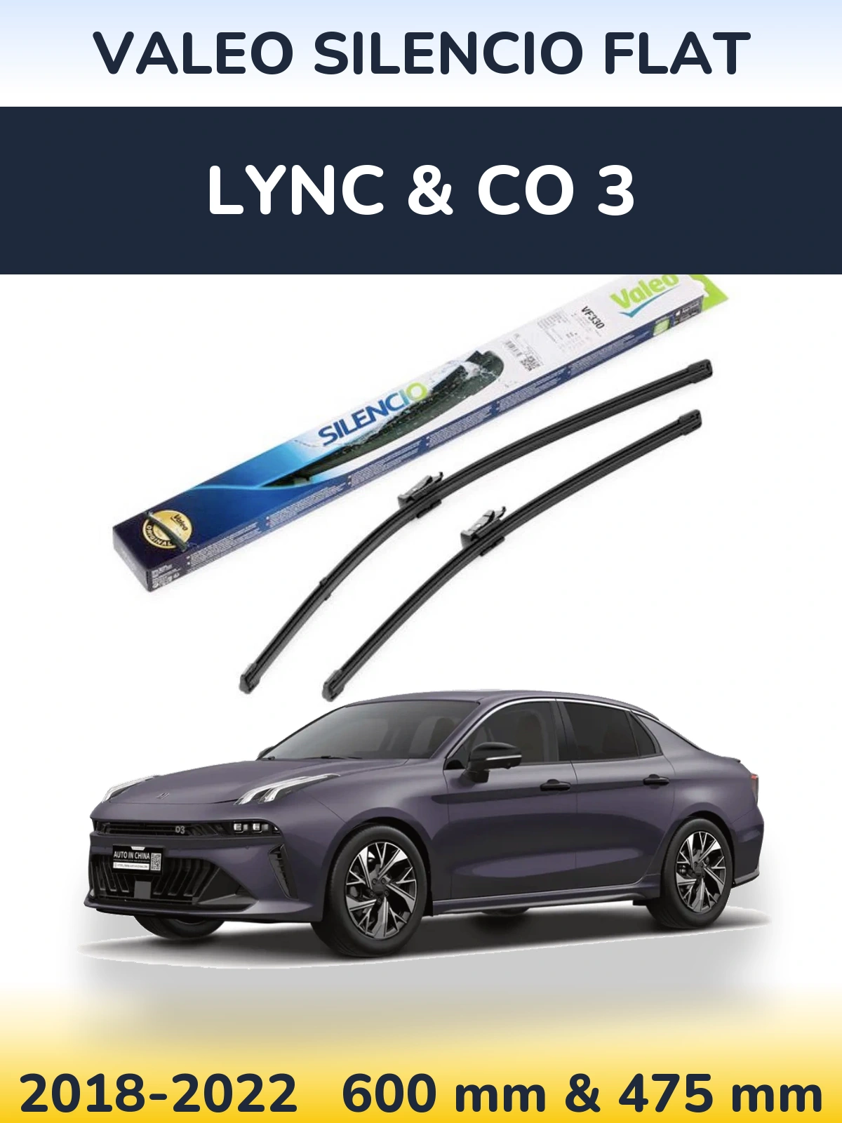 Front wiper blade set Valeo Silencio Flat 600 & 475 mm for Lync & Co 3 2018-2022