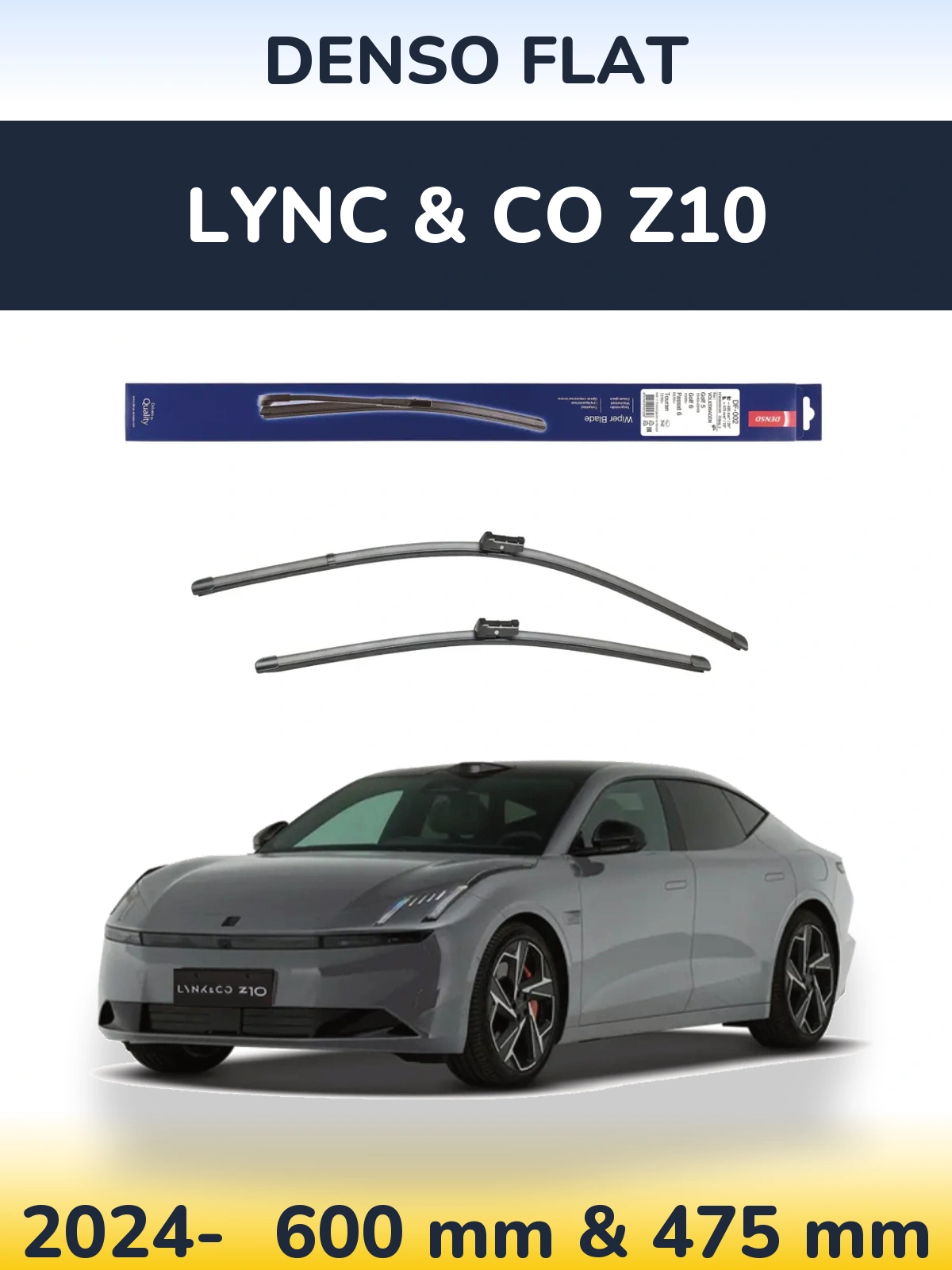 Front wiper blade set Denso Flat 600 & 475 mm for Lync & Co Z10 2024-2026