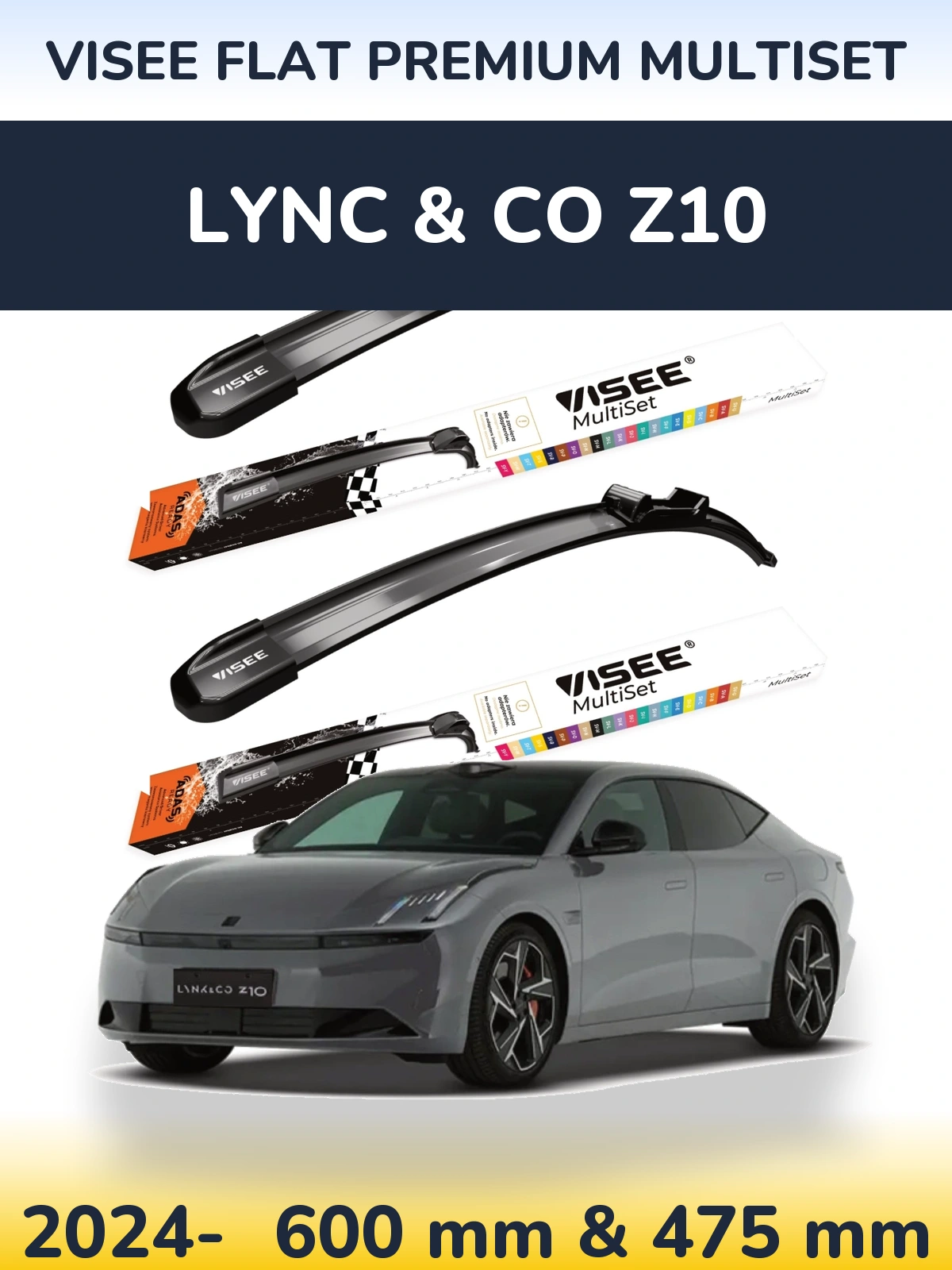Front wiper blade set VISEE FLAT PREMIUM MultiSet 600 & 475 mm for Lync & Co Z10 2024-2026