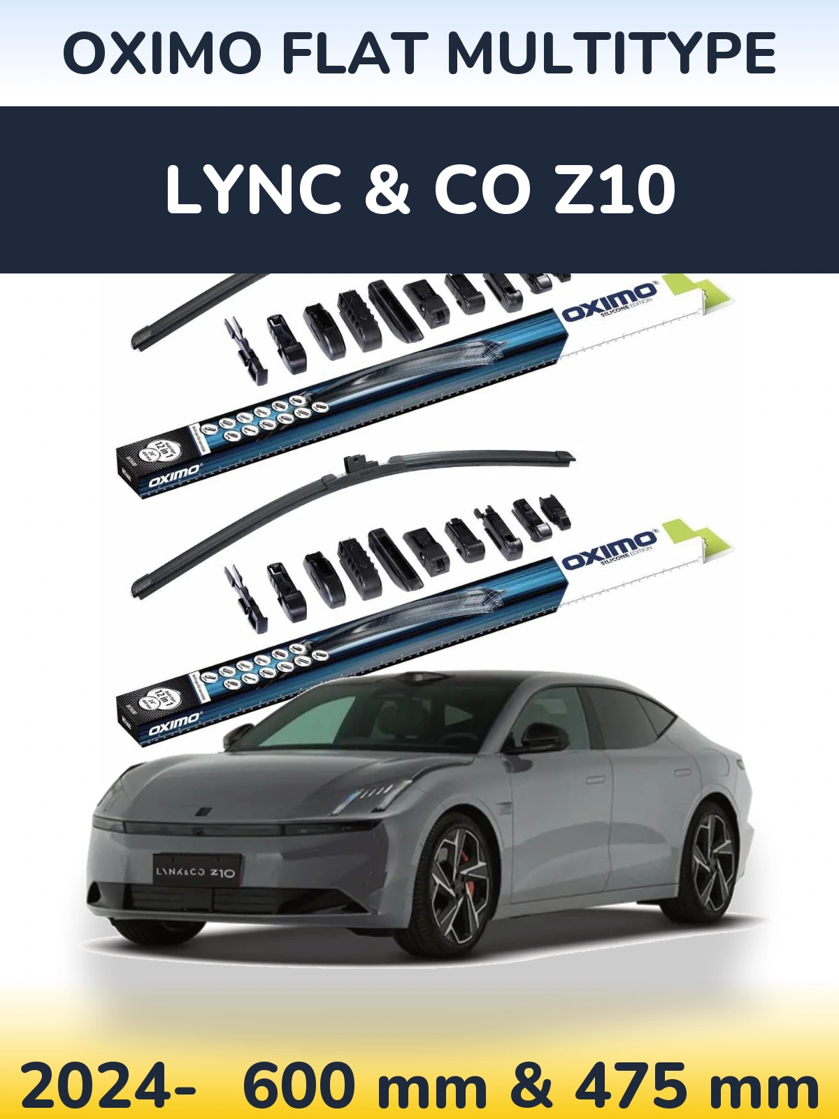 Front wiper blade set Oximo Flat MultiTypee 600 & 475 mm for Lync & Co Z10 2024-2026