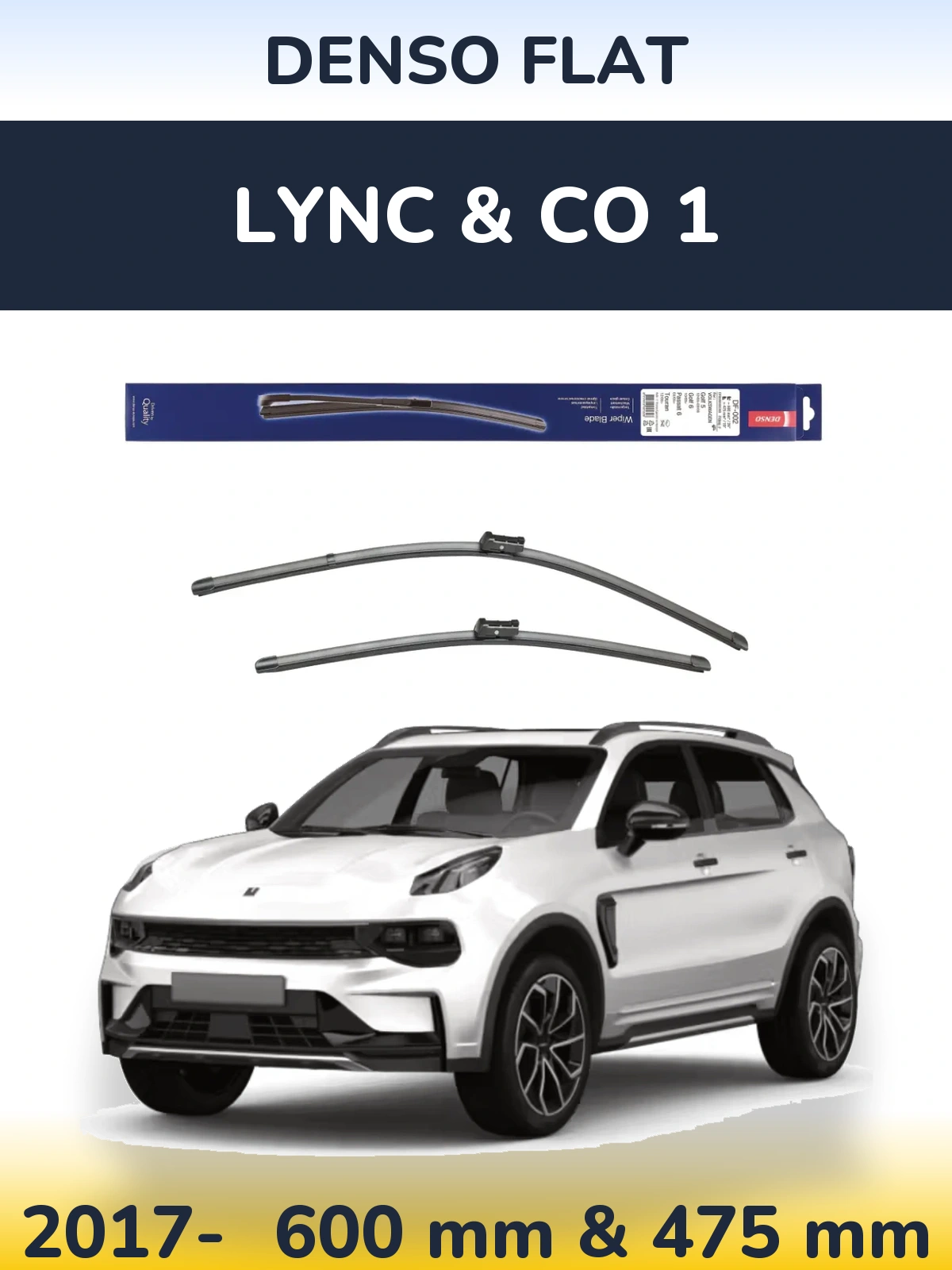 Front wiper blade set Denso Flat 600 & 475 mm for Lync & Co 1 2017-2026