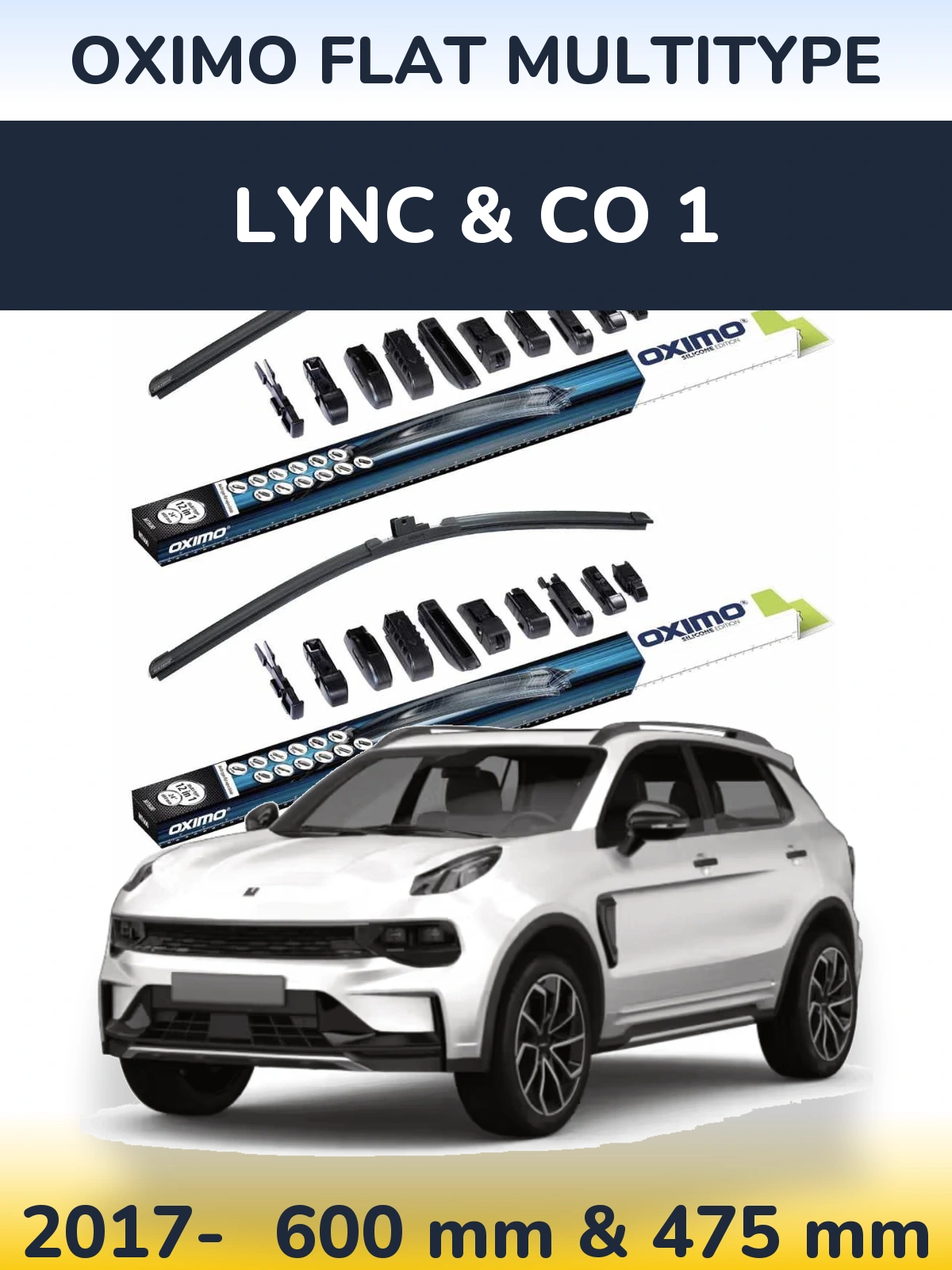 Front wiper blade set Oximo Flat MultiTipse 600 & 475 mm for Lync & Co 1 2017-2026