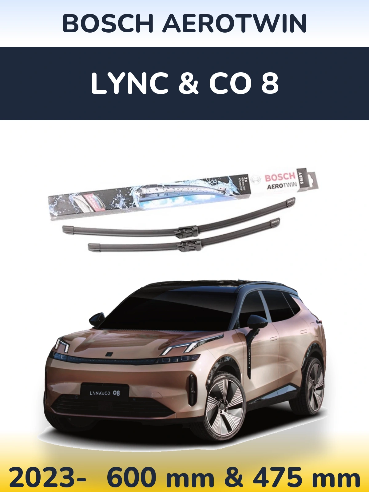Комплект передніх щіток BOSCH AeroTwin 600 & 475 мм для Lync & Co 8 2023-2026