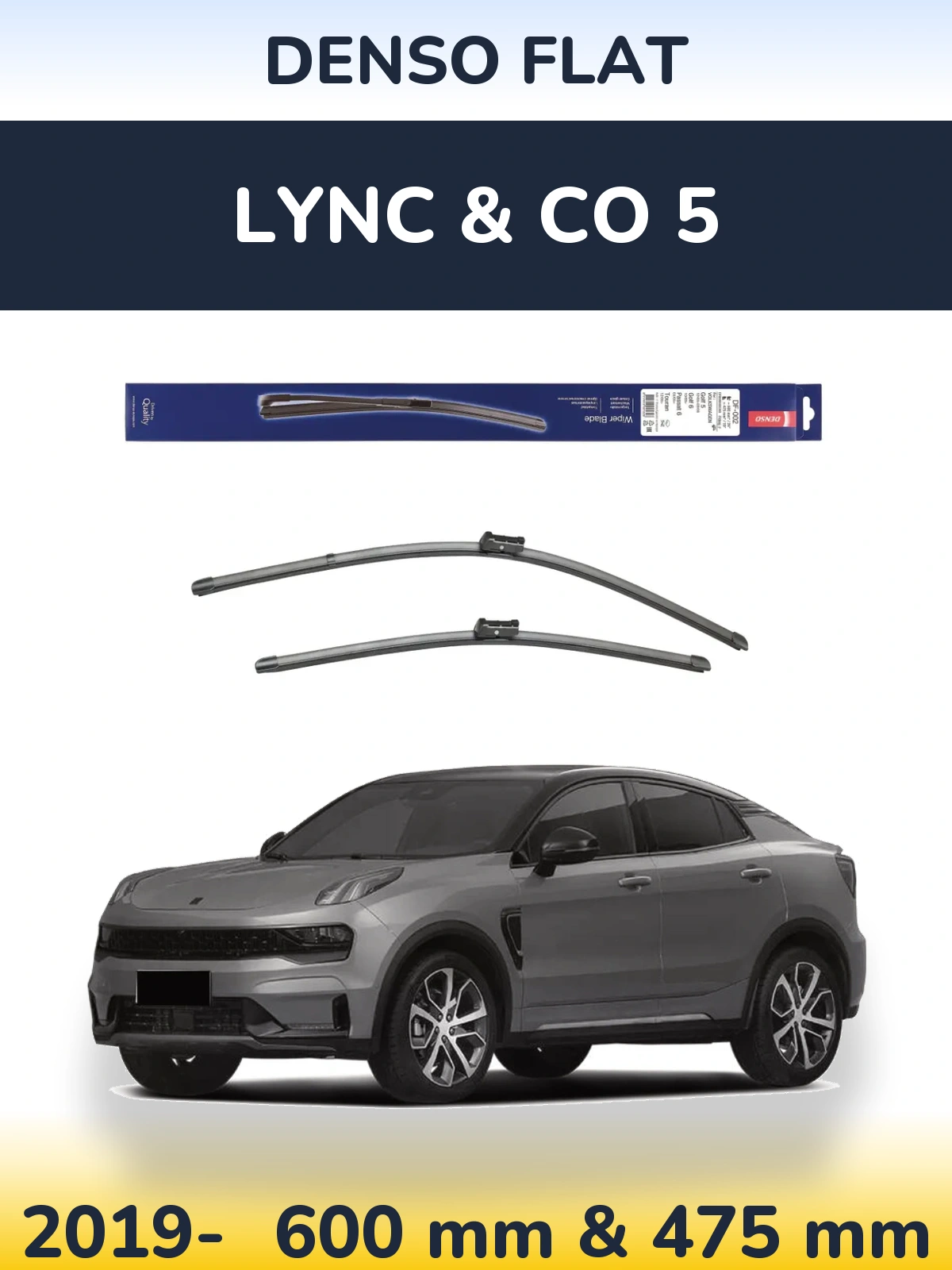 Front wiper blade set Denso Flat 600 & 475 mm for Lync & Co 5 2019-2026