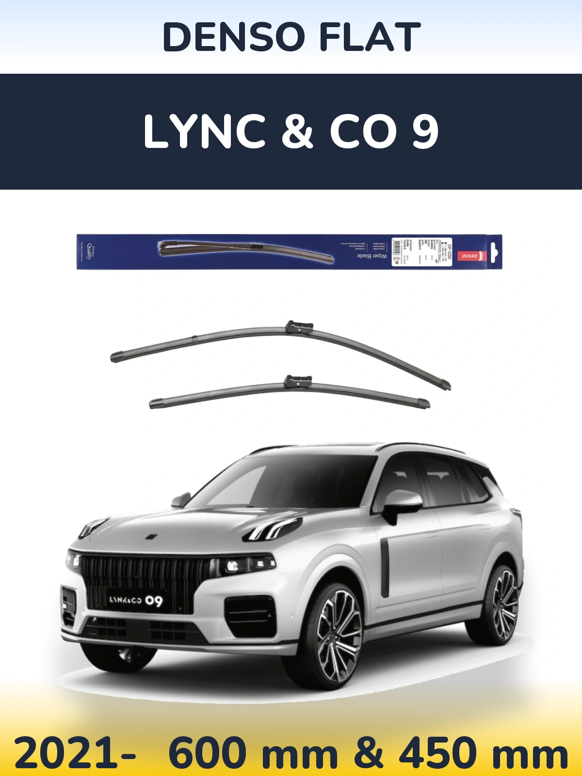 Front wiper blade set Denso Flat 600 & 450 mm for Lync & Co 9 2021-2026