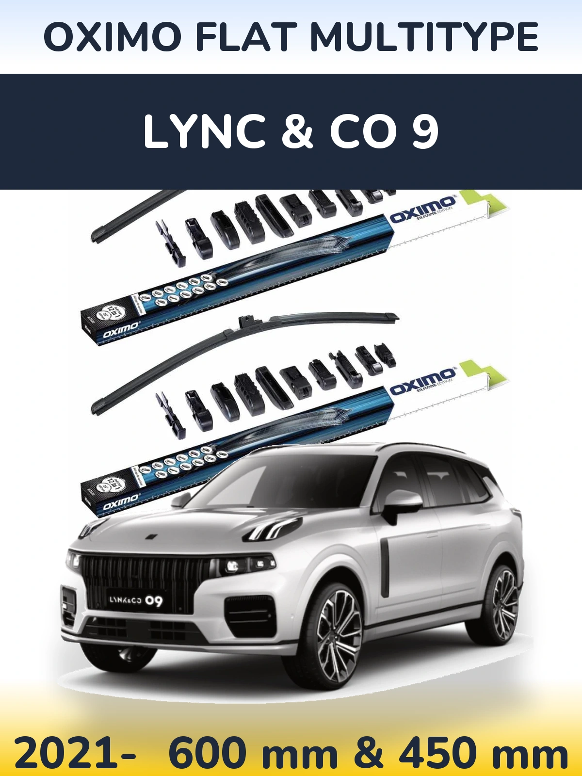 Front wiper blade set Oximo Flat MultiTipse 600 & 450 mm for Lync & Co 9 2021-2026
