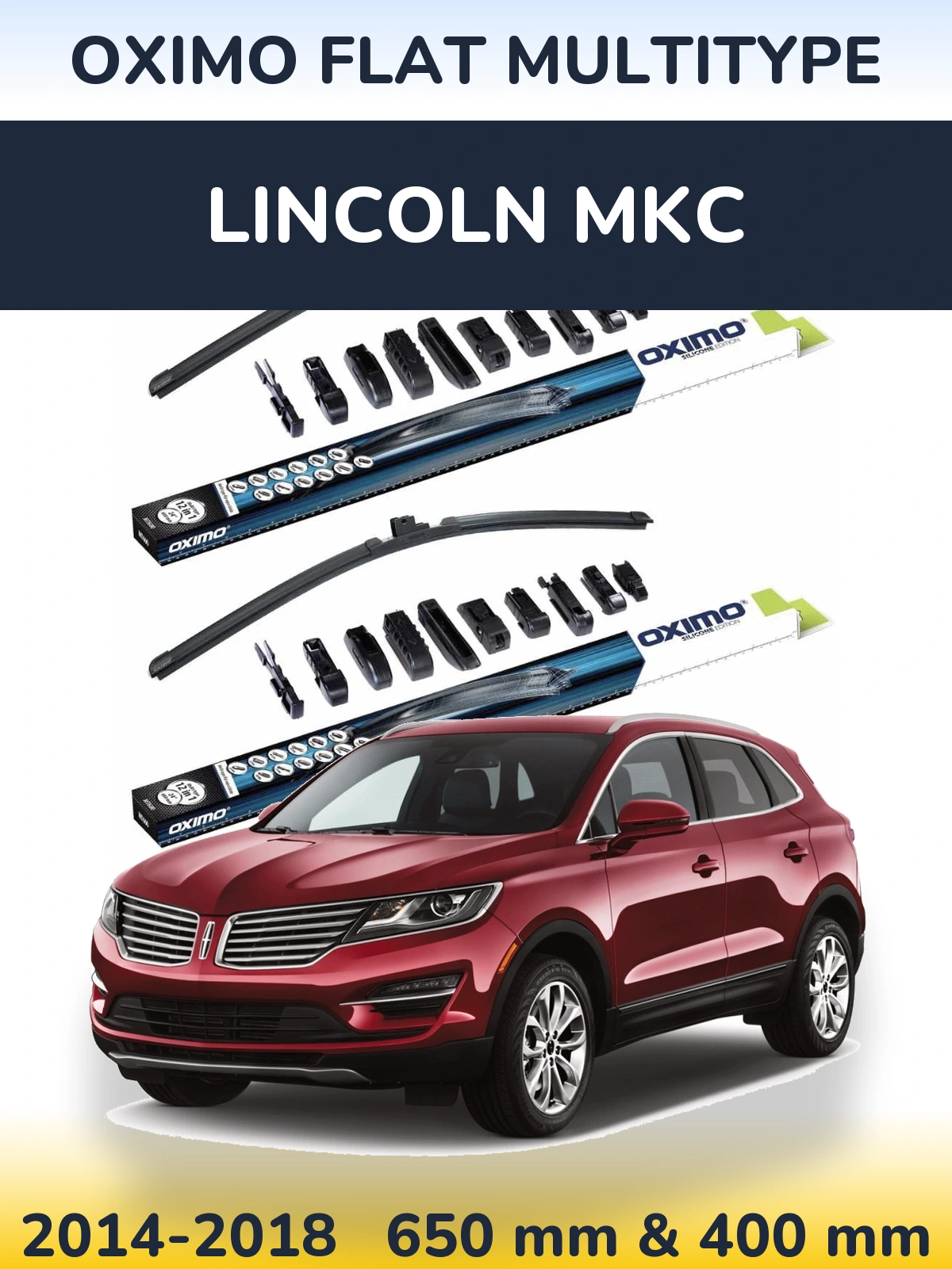 Front wiper blade set Oximo Flat MultiTipse 650 & 400 mm for Lincoln MKC 2014-2018