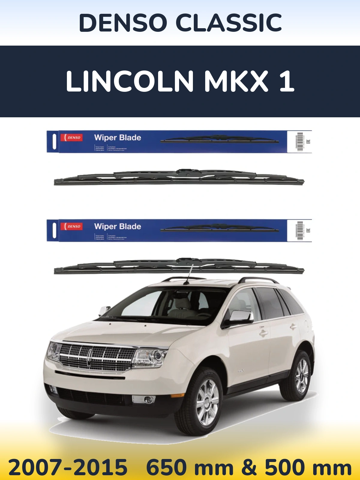 Front wiper blade set Denso Classic 650 & 500 mm for Lincoln MKX 1 2007-2015