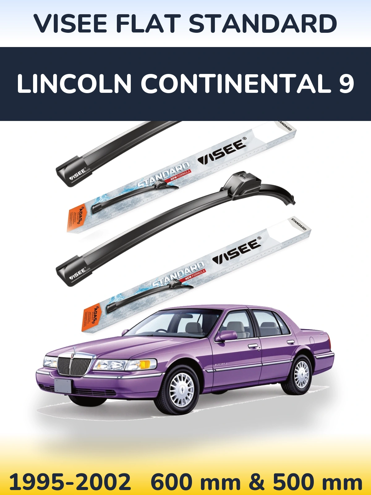 Комплект передних дворников VISEE FLAT STANDARD 600 & 500 мм для Lincoln Continental 9 1995-2002