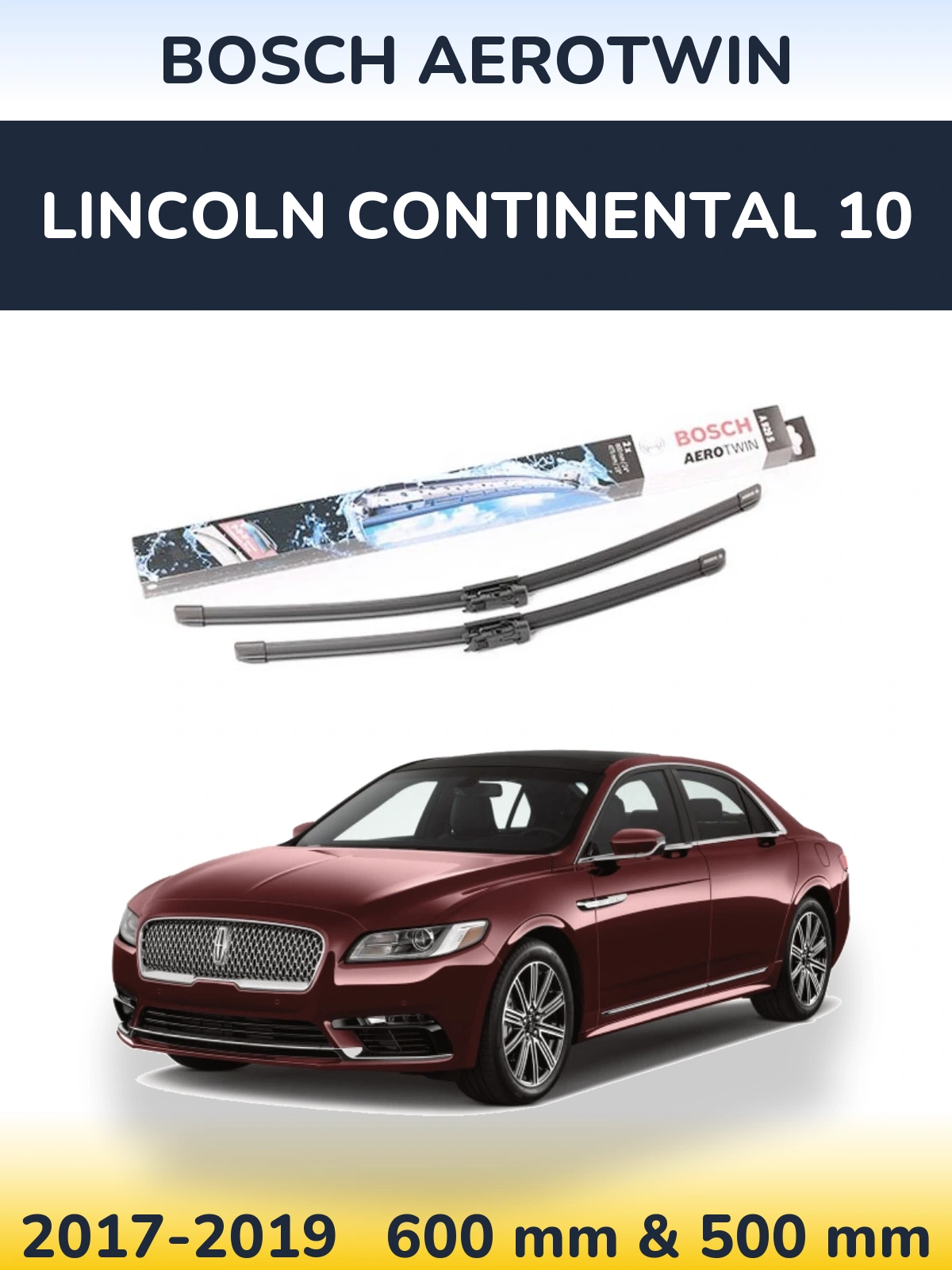 Комплект передніх щіток BOSCH AeroTwin 600 & 475 мм для Lincoln Continental 10 2017-2019