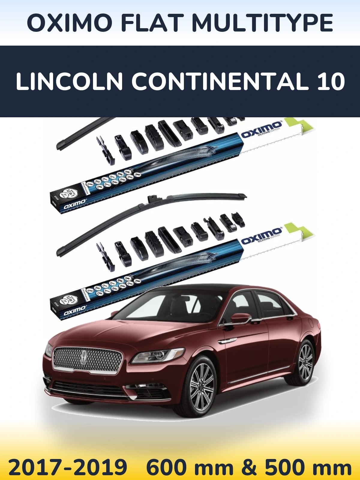 Front wiper blade set Oximo Flat MultiTipse 600 & 500 mm for Lincoln Continental 10 2017-2019