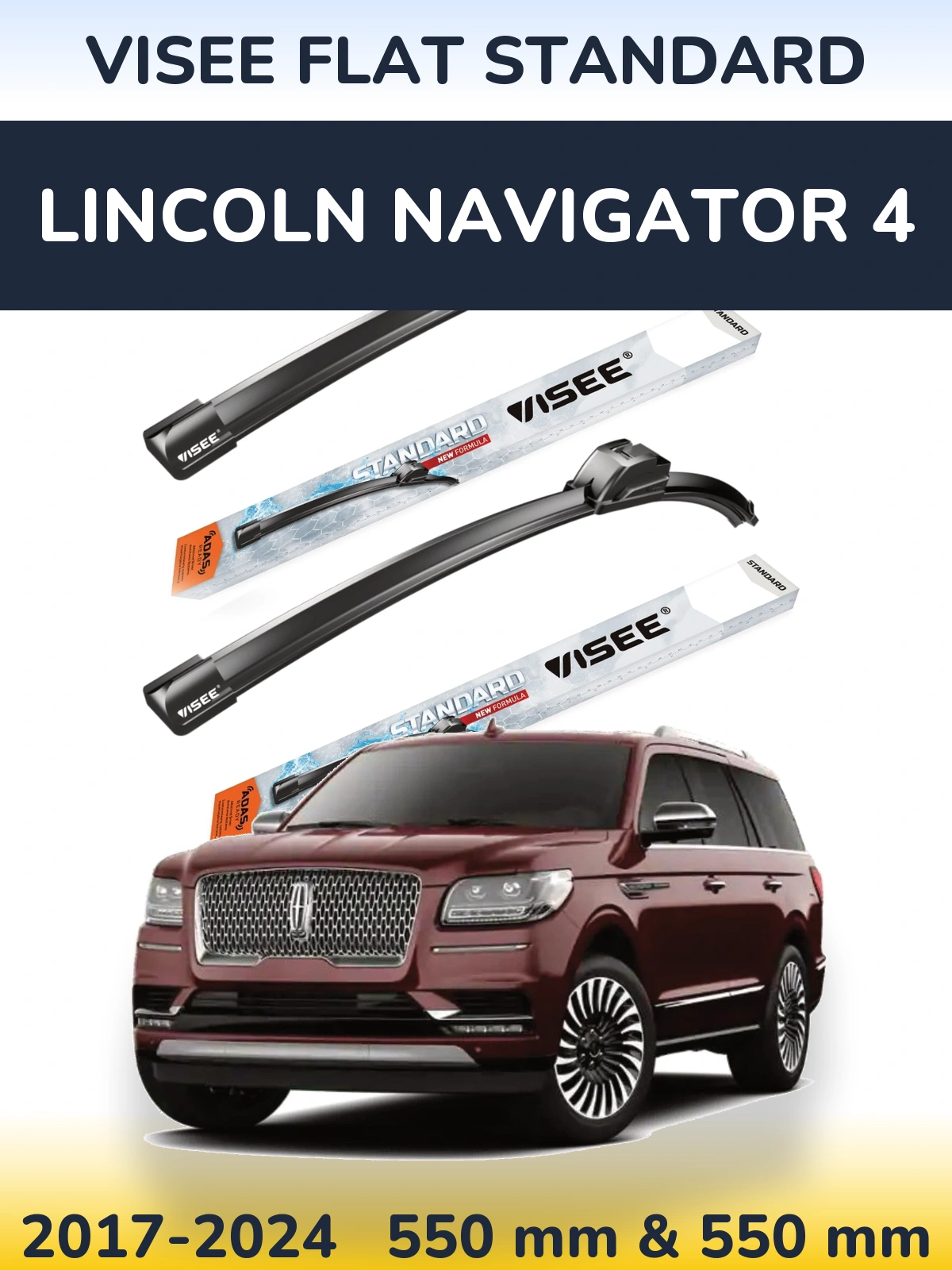 Front wiper blade set VISEE FLAT STANDARD 550 & 550 mm for Lincoln Navigator 4 2017-2024